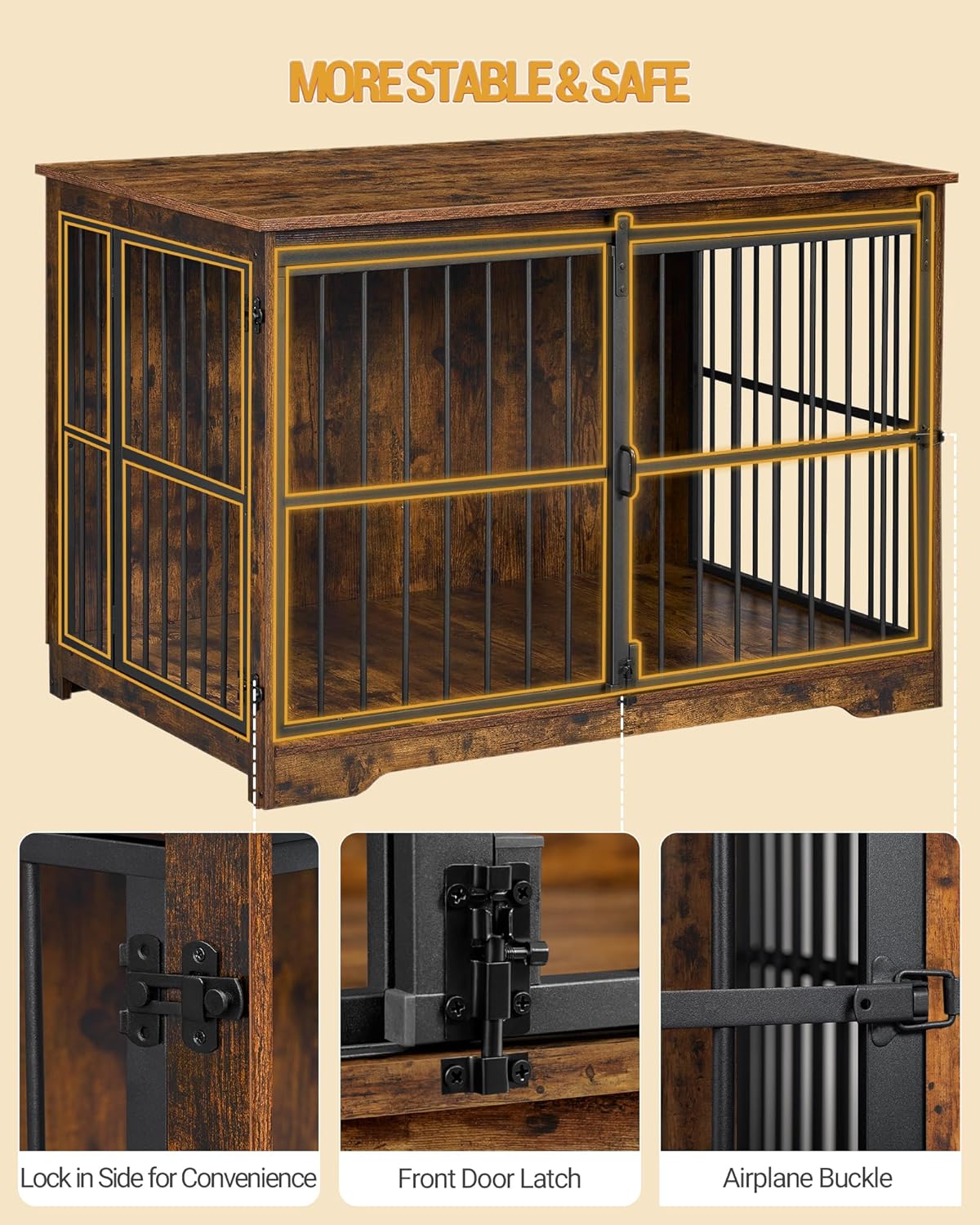 Thumbnail 4 de Hzuaneri Hundekäfig Möbel 110 cm (DCF84401B) mit 2 Türen – Indoor-Hundebox als Beistelltisch