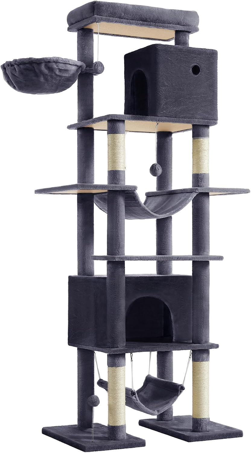 Feandrea Arbre à Chat 201 cm – Tour XXL, multi-niveaux, gris foncé (PCT195G02)