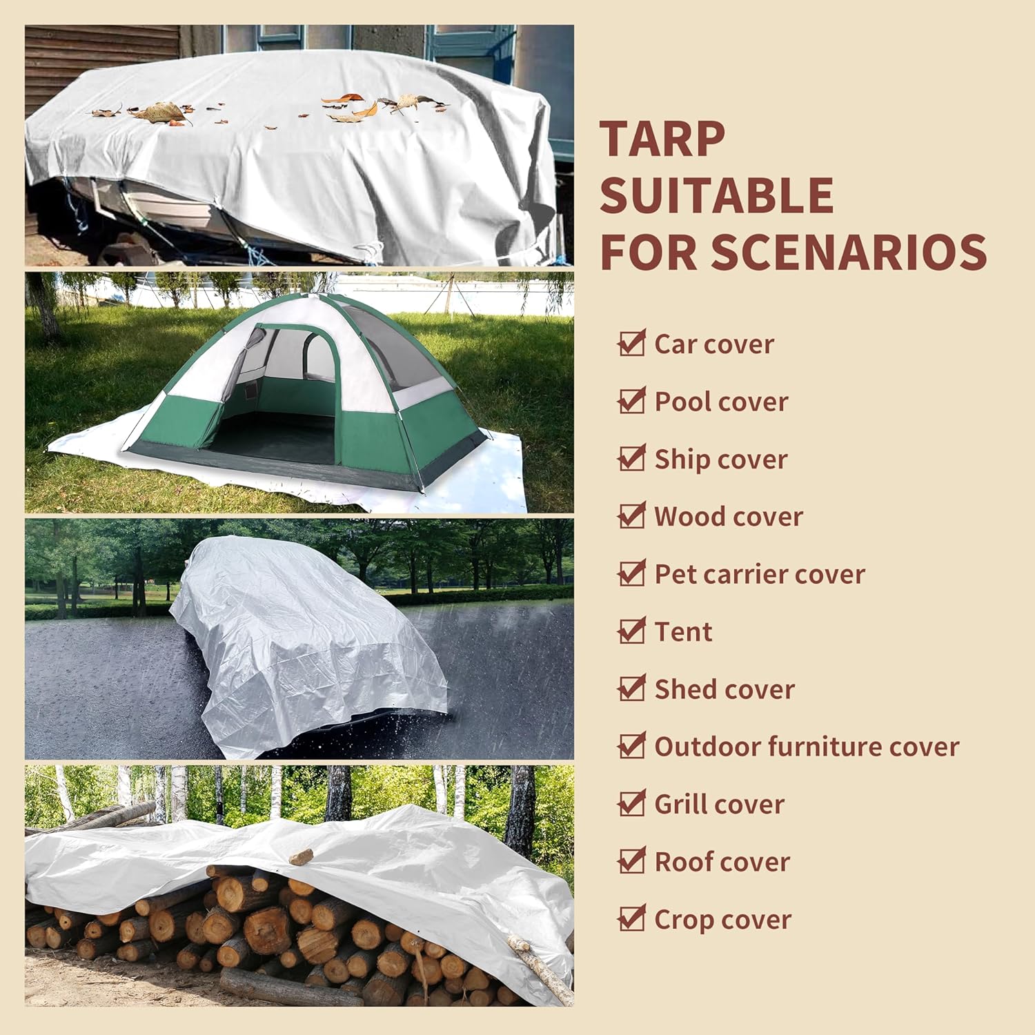Thumbnail 6 de TARPAL 12'x12' White Tarp: Waterproof, Snow-Proof Poly Tarpaulin for Outdoor Protection