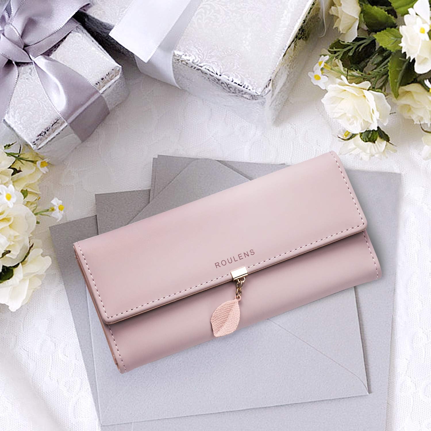Thumbnail 6 de Roulens RFID Blocking PU Leather Wallet for Women with Leaf Pendant Zipper - Multi Card Slots & Roomy Compartment