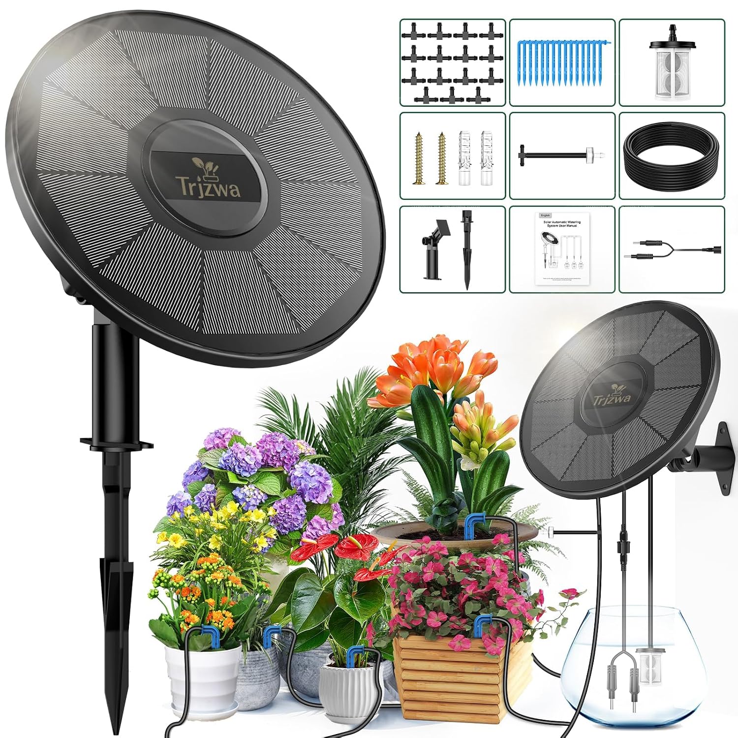 Detalle de Sistema solare automatico con kit di irrigazione a goccia per balcone e giardino – 15 piante in vaso