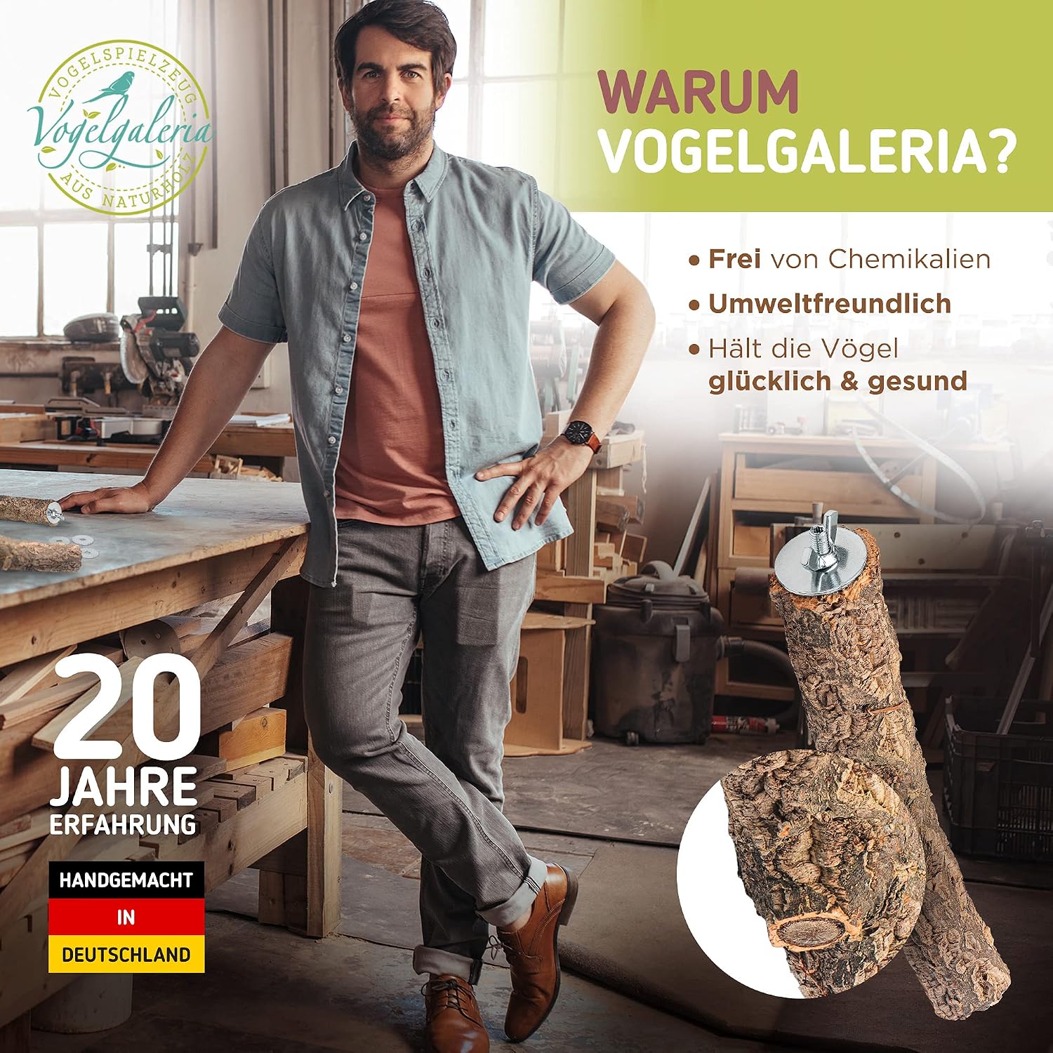 Thumbnail 6 de Vogelgaleria Leckere Korksitzstange – Naturkork-Sitzstange für Wellensittich & Nymphensittich (20 cm)