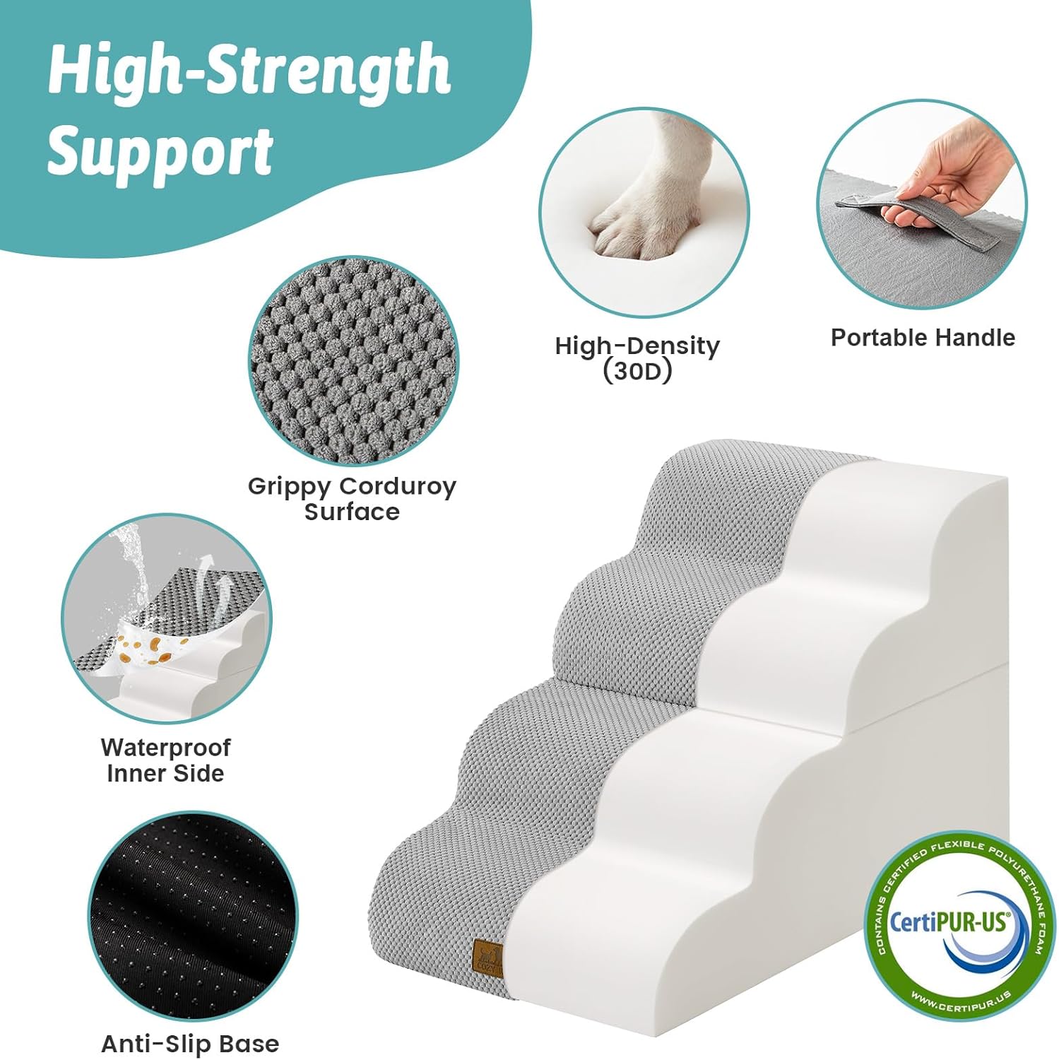 Thumbnail 2 de COZY KISS Dog Stairs for Small Dogs 19.7" H – Detachable, Foam-Backed Steps with TPU Exterior