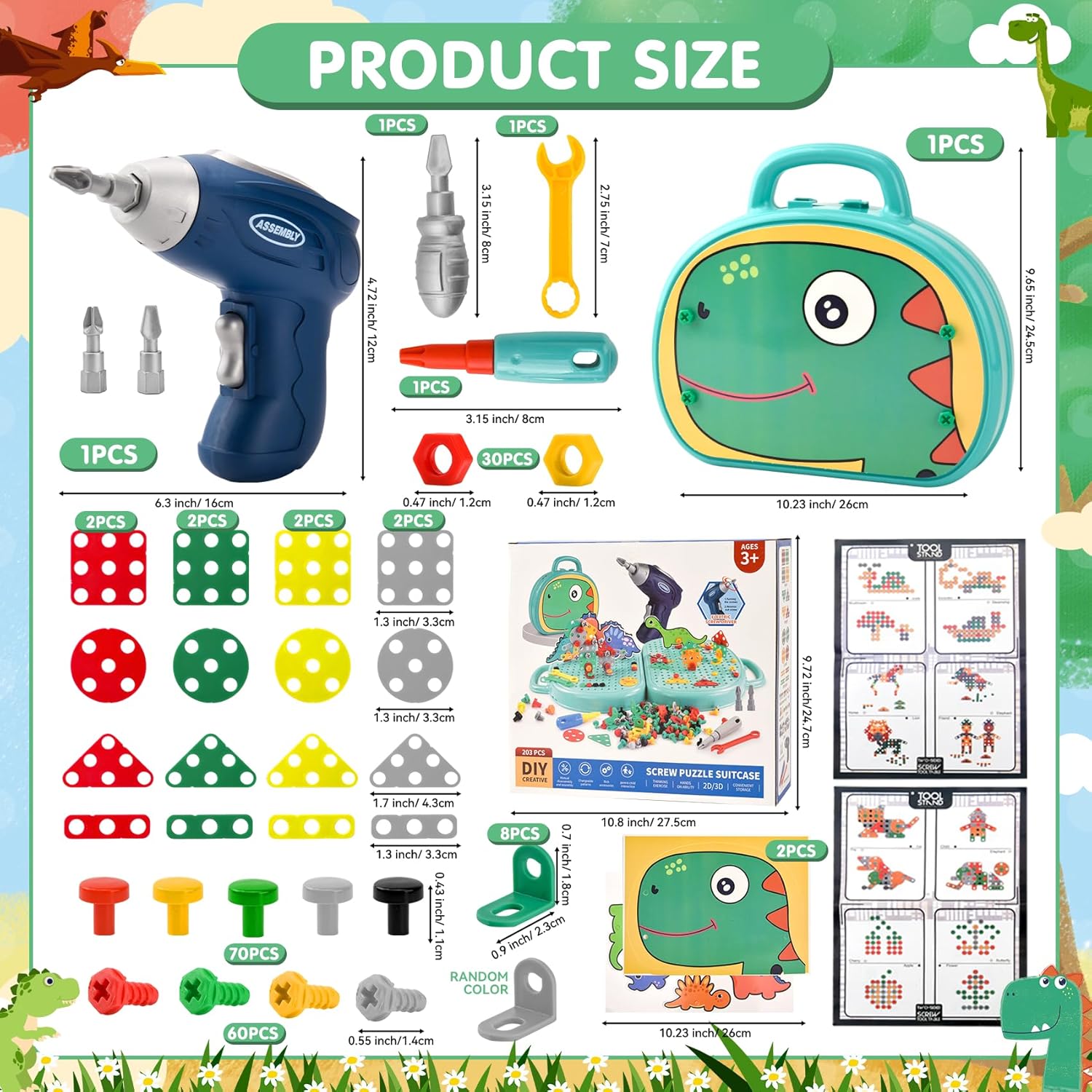 Detalle 2 de DAOUZL Montessori Scatola Giocattolo con Trapano Elettrico: Set attrezzi Montessori con 206 pezzi