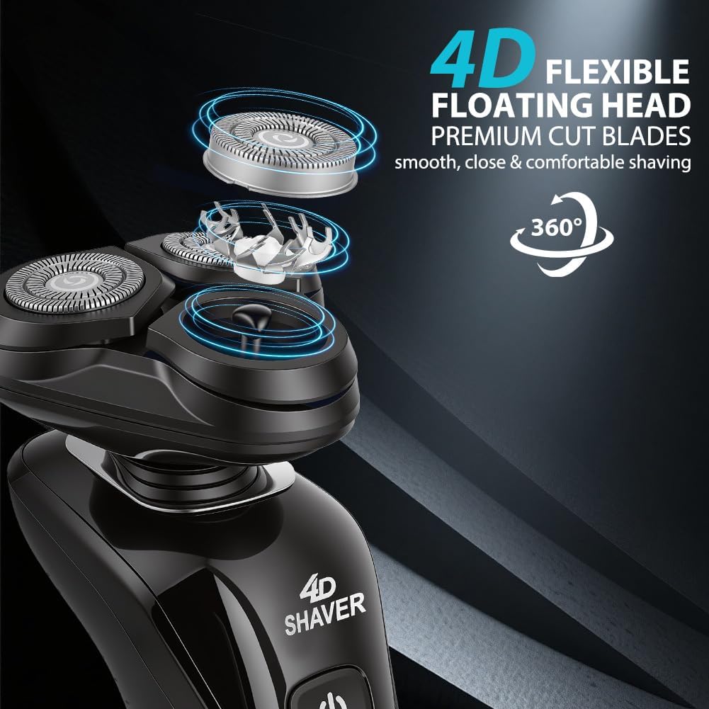 Detalle de Aolso Rasoio Elettrico Barba 3 in 1: rasatura precisa con testina flottante 4D, IPX6 e uso Wet & Dry