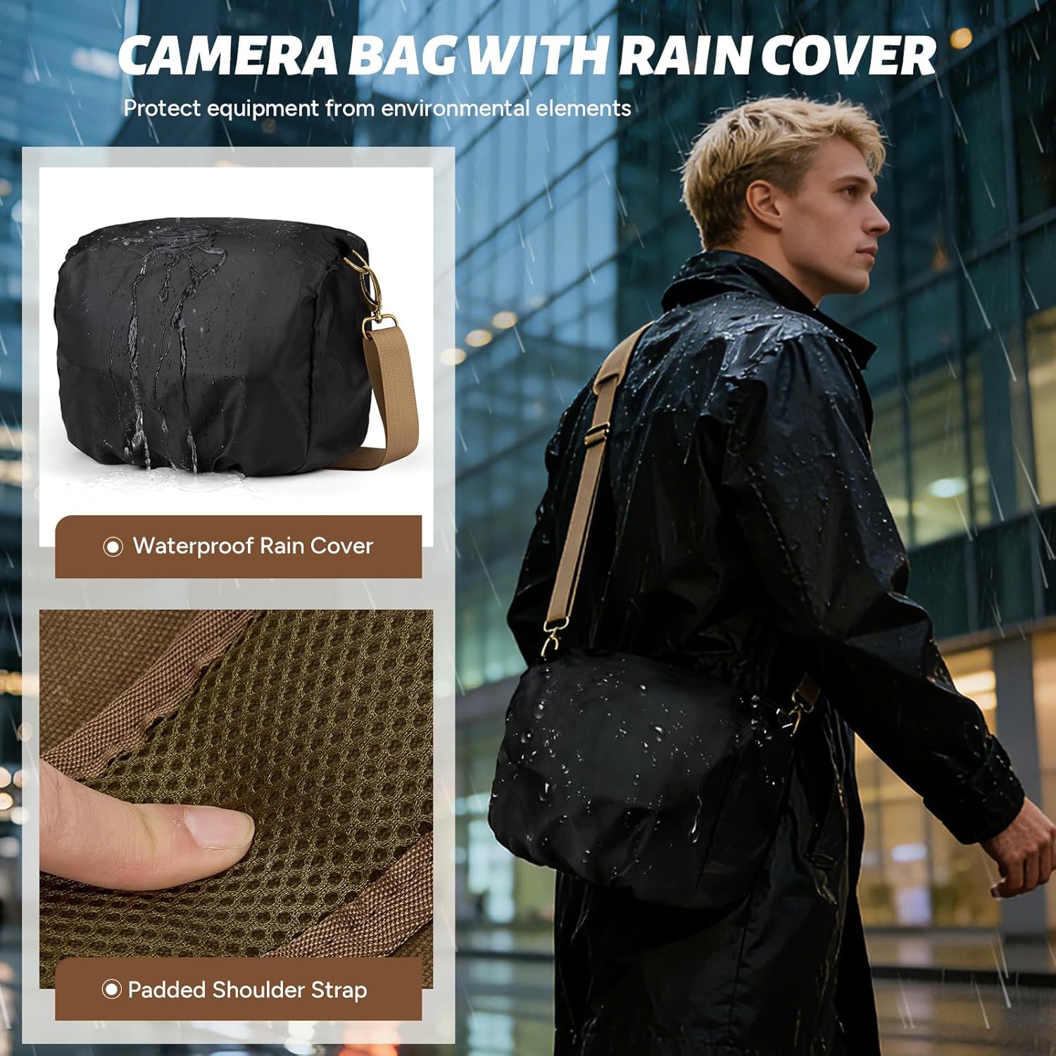 Detalle de RAINSMORE Camera Bag, Small Sling Case for DSLR/SLR/Mirrorless