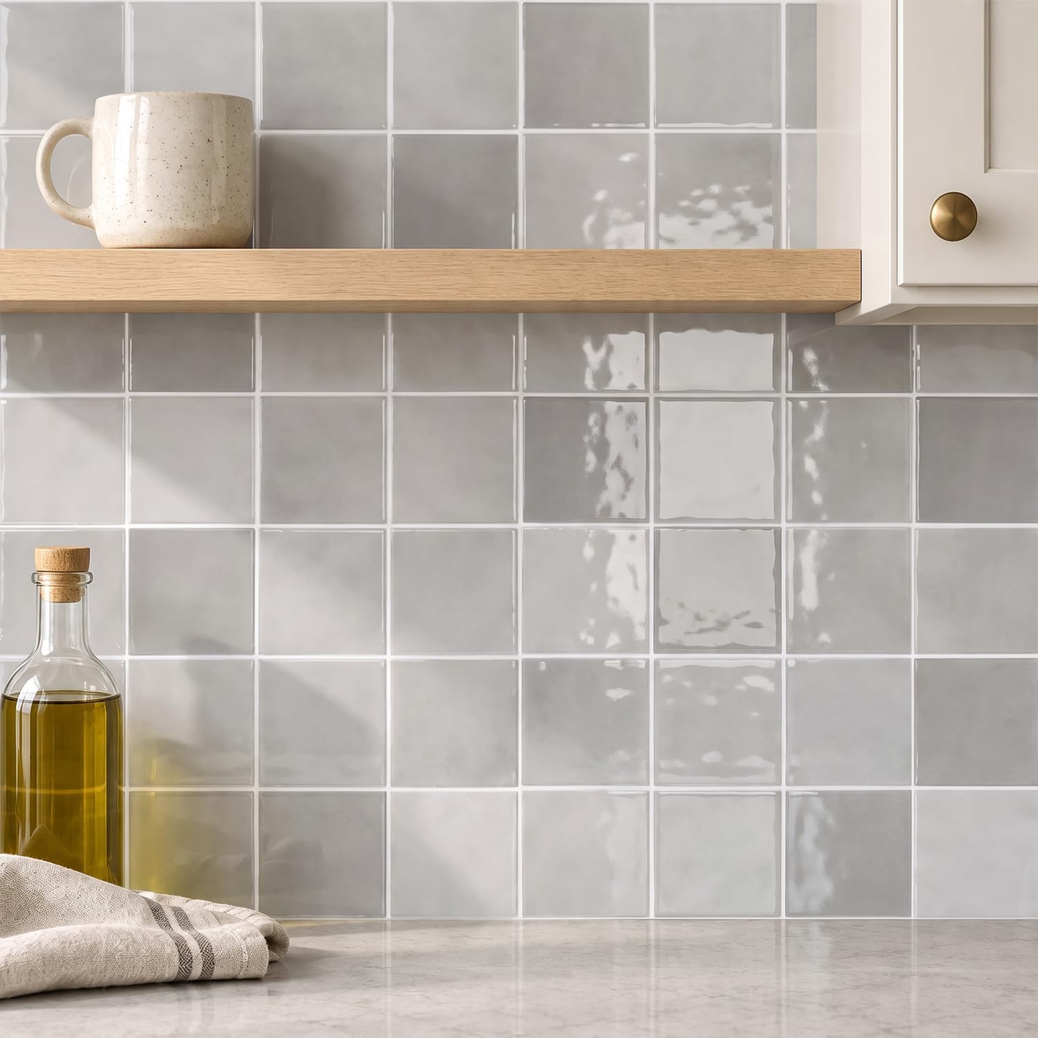 Detalle de COMSTICKC Square-006-Thicker-Modern spatwandtegels, lichtgrijs, 10 stuks