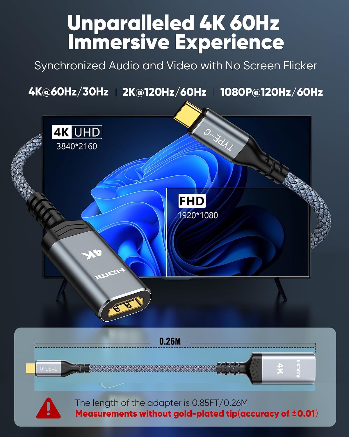 Detalle 2 de Highwings Tjicui USB-C to HDMI Adapter, 4K@60Hz, Braided