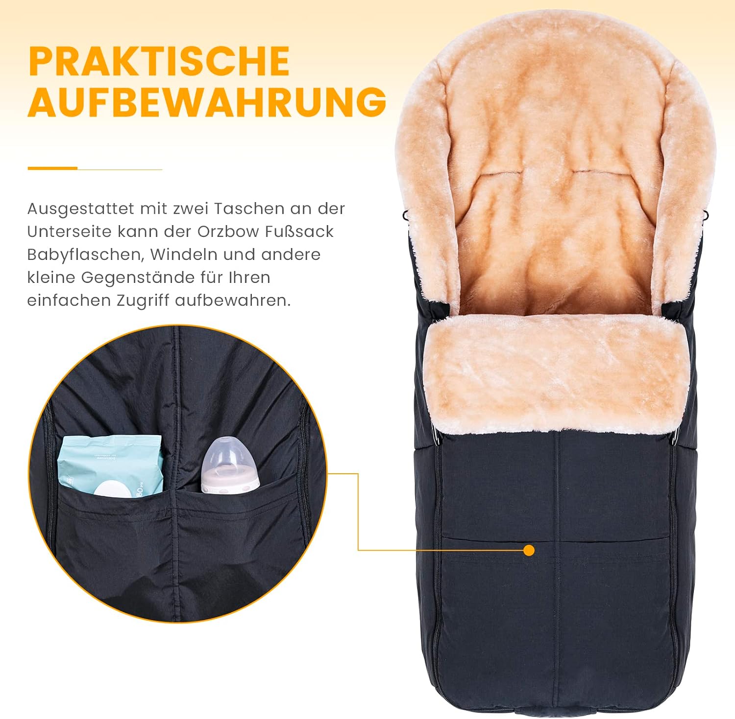 Thumbnail 3 de Orzbow Fußsack Buggy mit Kunstlammfell – universell
