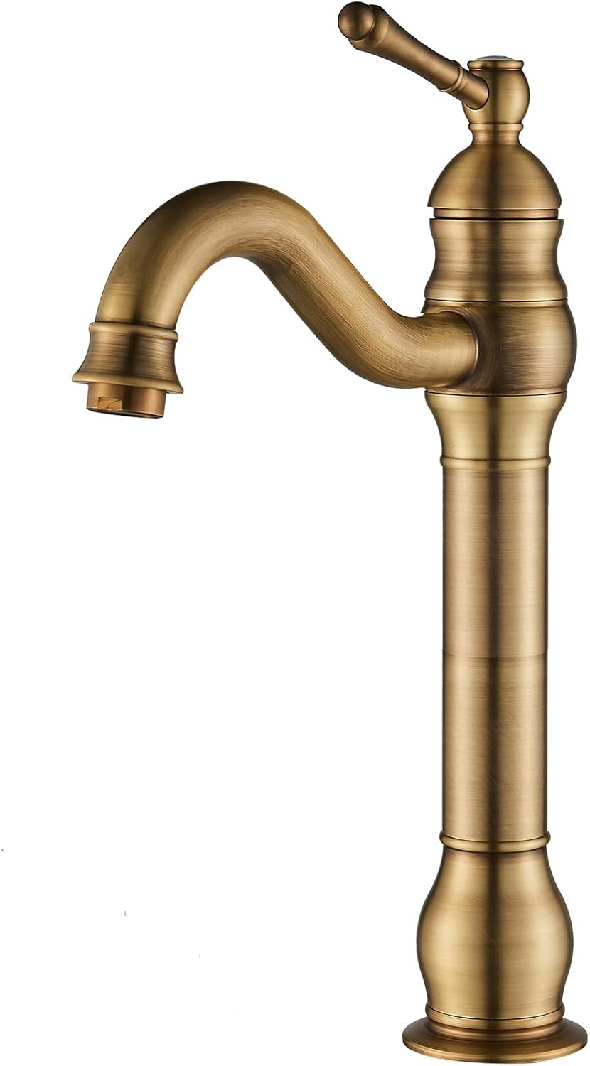 Rozin Antique Brass Bathroom Sink Tap – Single Handle, 360° Rotable Spout, Deck Mounted Mixer