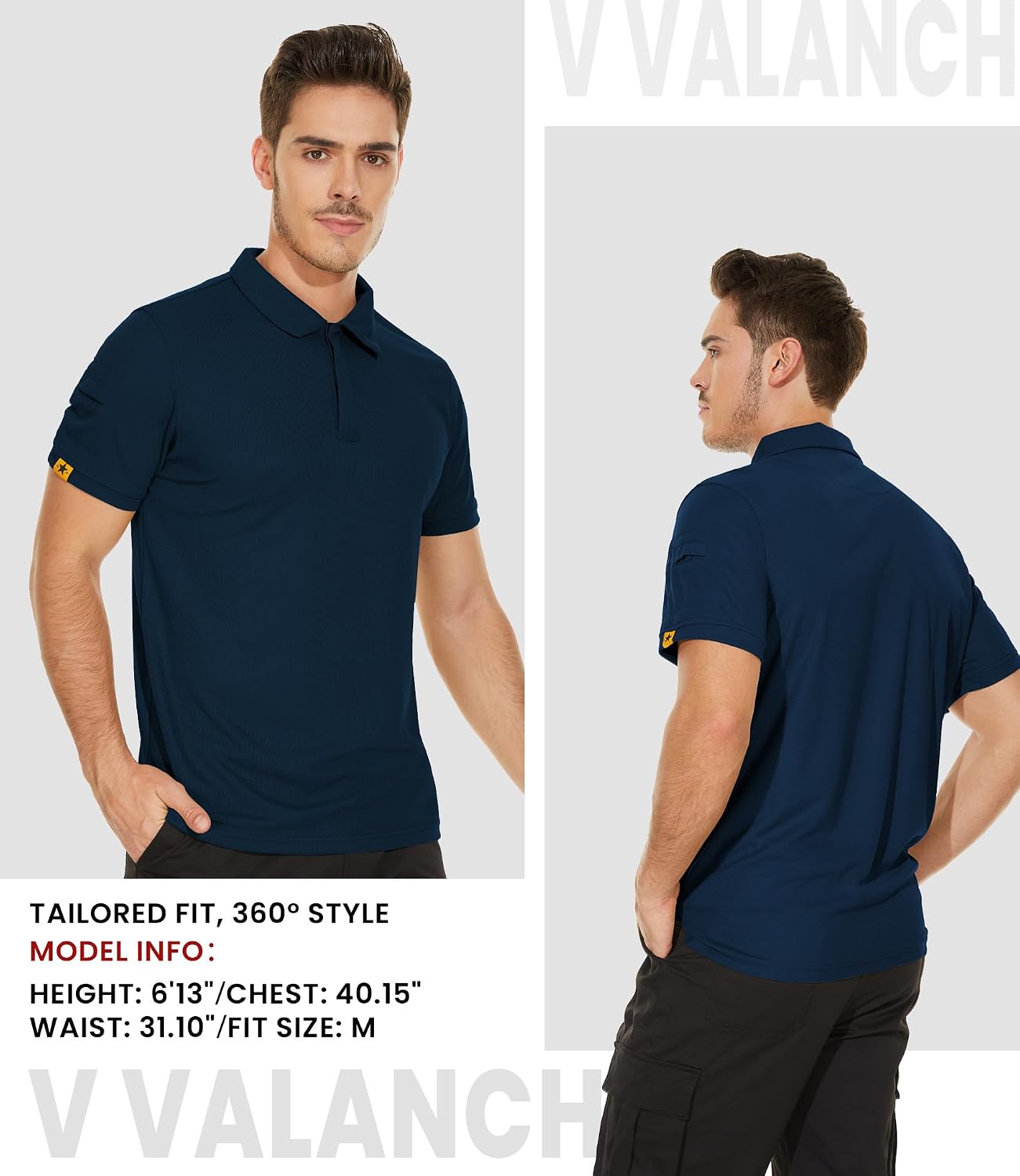 Detalle de V VALANCH Men’s Polo Shirts Short Sleeve Moisture-Wicking Golf Polo with Pocket