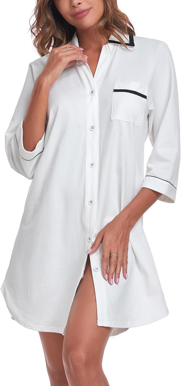 Detalle de COLORFULLEAF Cotton Nightgown Button-Down S-XXL