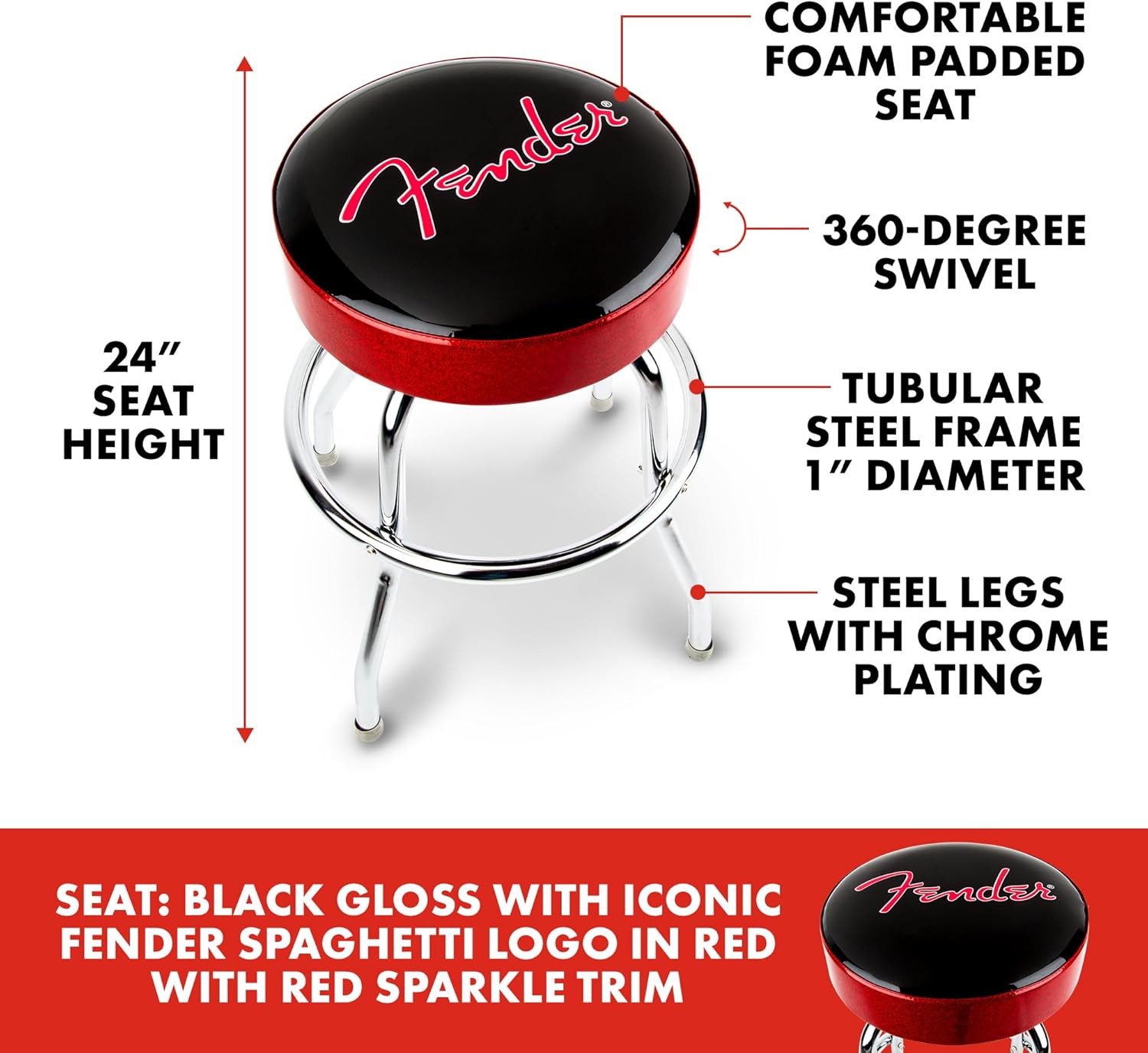 Detalle de Fender Red Sparkle Logo Barstool 24