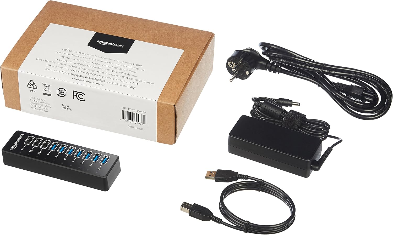 Detalle 1 de Amazon Basics koncentrator USB-A 3.1, 10 portów, zasilacz 65 W