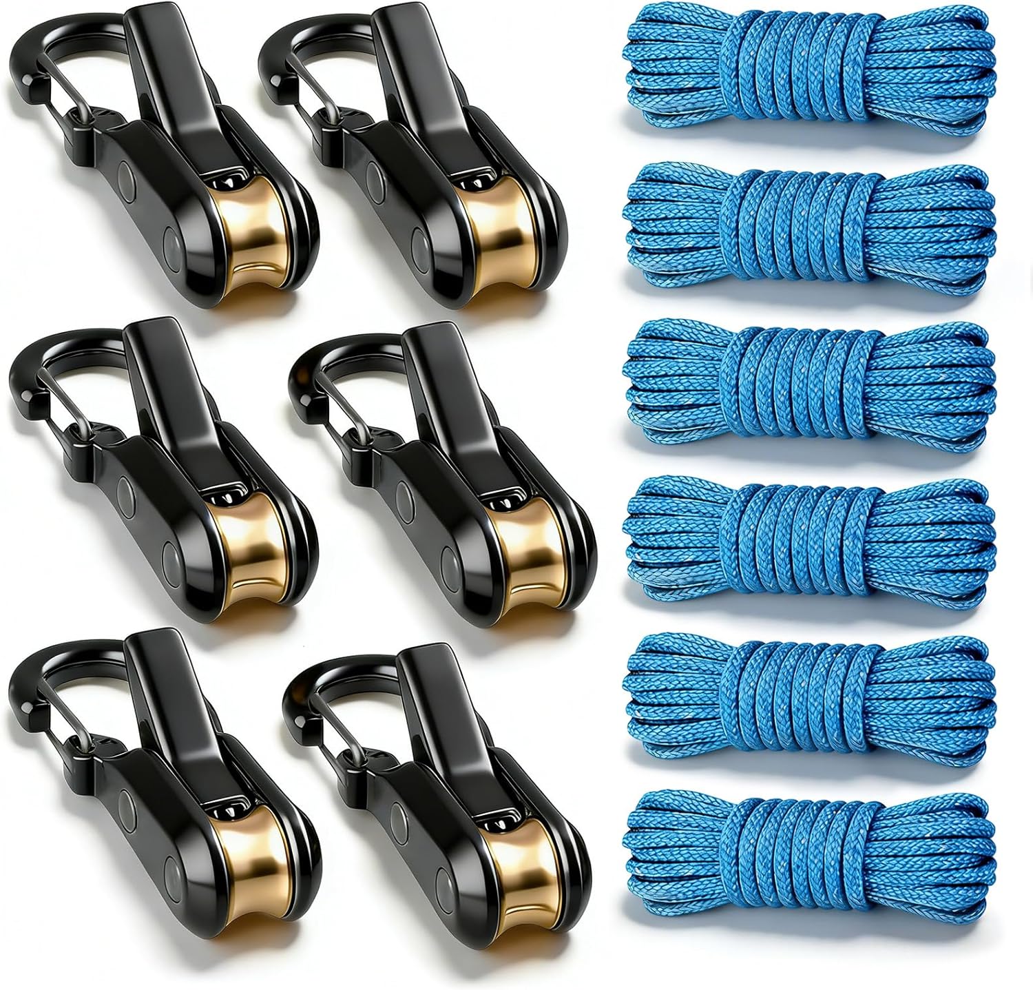 Thumbnail 6 de 6-Pack Retractable Rope Tie-Downs with Roller Tensioner (Nylon Blend) for Camping, Boating & Home Storage