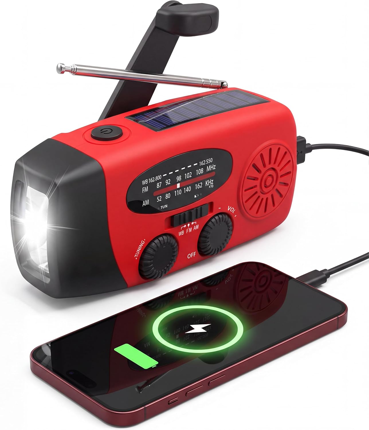 Detalle de RunningSnail Emergency Hand Crank Radio with LED Flashlight, AM/FM NOAA Weather Radio & 2000mAh Power Bank