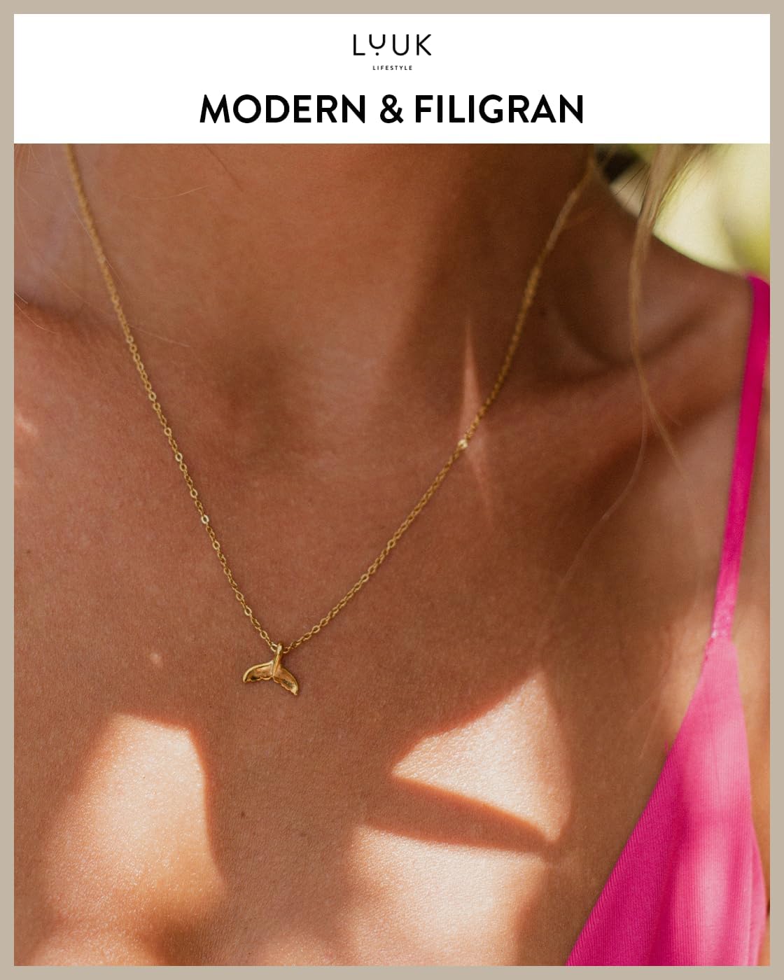 Thumbnail 2 de LUUK LIFESTYLE Halskette mit Walflossen-Anhänger, Happiness-Spruchkarte & Edelstahl – filigran in Silber, Gold oder Rosé