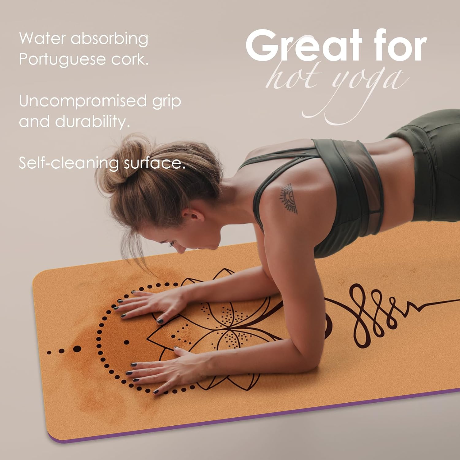 Detalle de Haninj® tapis de yoga en liège naturel 100% écologique 183 x 61 cm avec sangle de transport