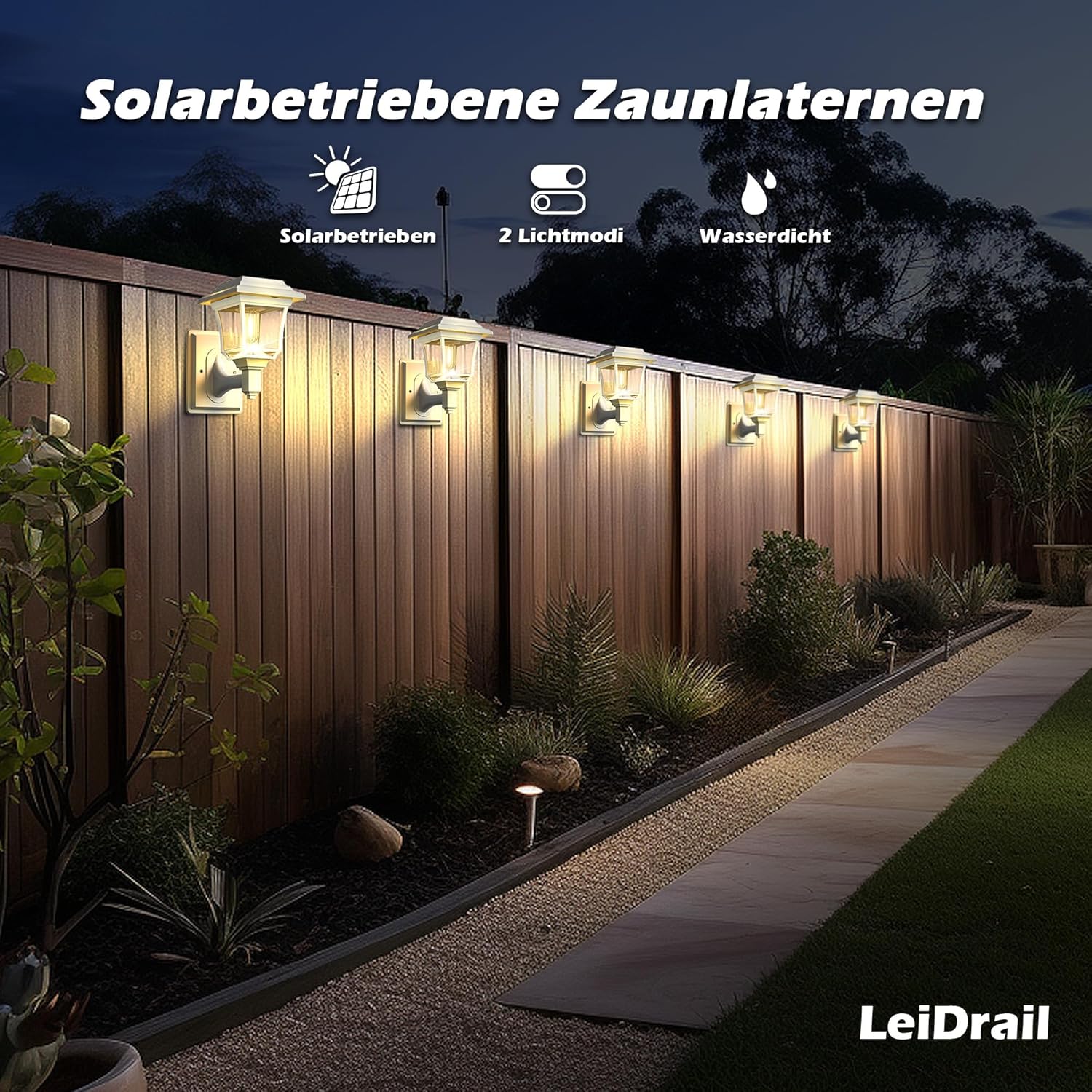Thumbnail 1 de LeiDrail Solar Fence Lights (4 Pack): Outdoor Wall Lights with 360° Glow and Edison‑Style Modes