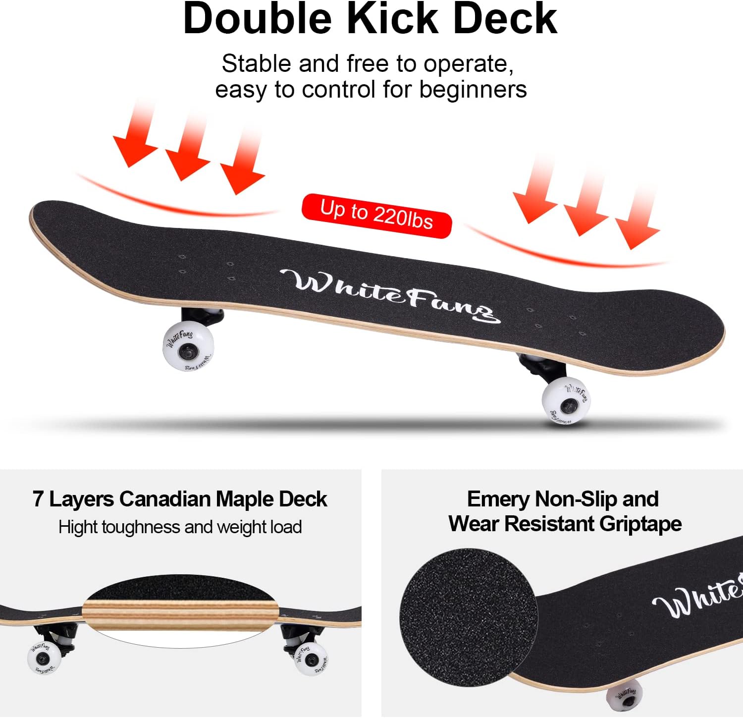 Detalle de WhiteFang Beginners Complete Skateboard (31 x 7.88) — Solid all-round setup for new skaters