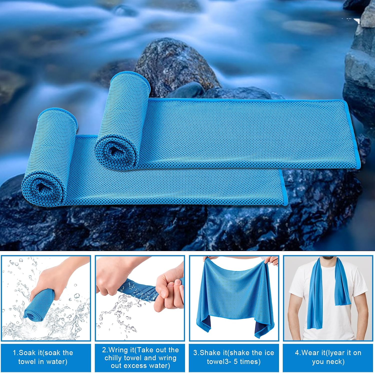 Detalle de CADONO 4 Pack Cooling Towel (40"x12"), Soft Breathable Ice Towel for Yoga, Sports, Running, Gym, Camping
