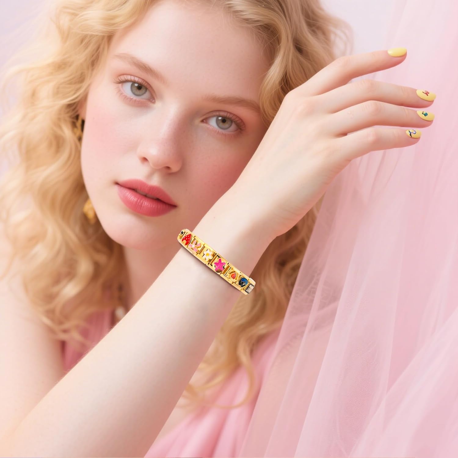 Thumbnail 3 de Ouxayapl Italian Charm Bracelet Armband-Set in Gold mit 8 austauschbaren Charms (inkl. Öffnungswerkzeug) für 9-mm-Armbänder