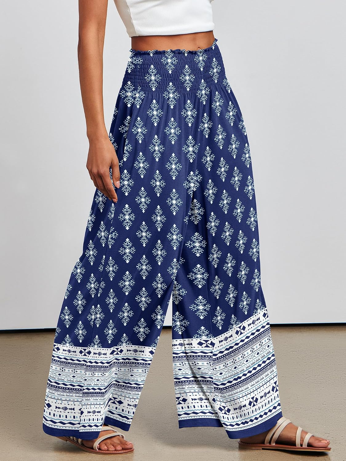 Detalle de ANRABESS Women Palazzo Pants: Boho Wide-Leg Comfort with Hidden Pocket