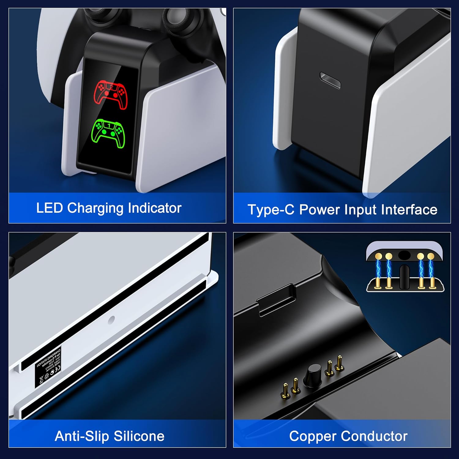 Detalle de CoguyTech PS5 Controller Ladestation (Dual Fast Charger) für PS5 & PS5 Elite Controller mit LED-Display