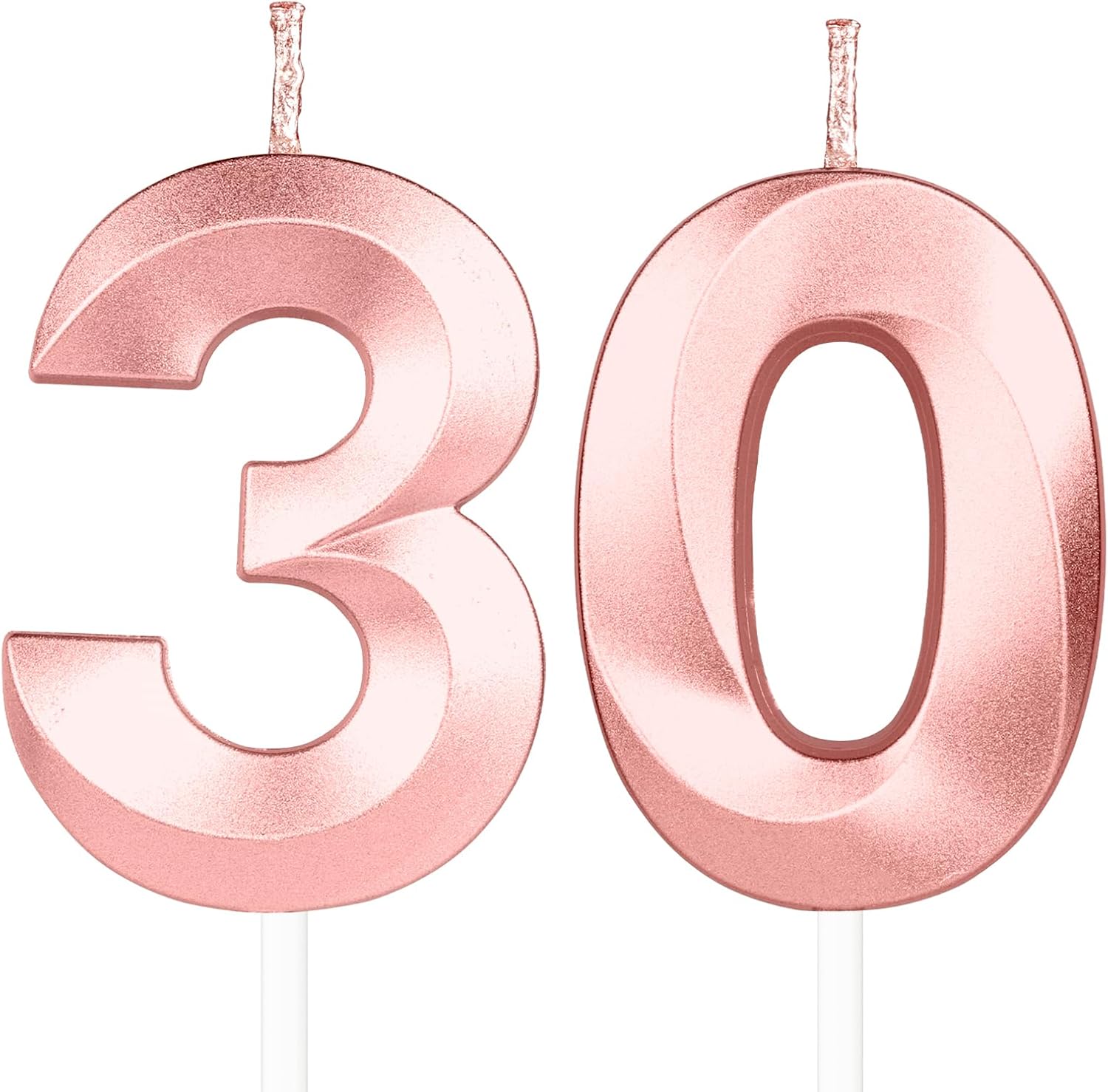 Yiran 3D Roségold Geburtstagskerzen 2 Stück – Ziffer 30, glitzerndes Kuchendekoration-Set