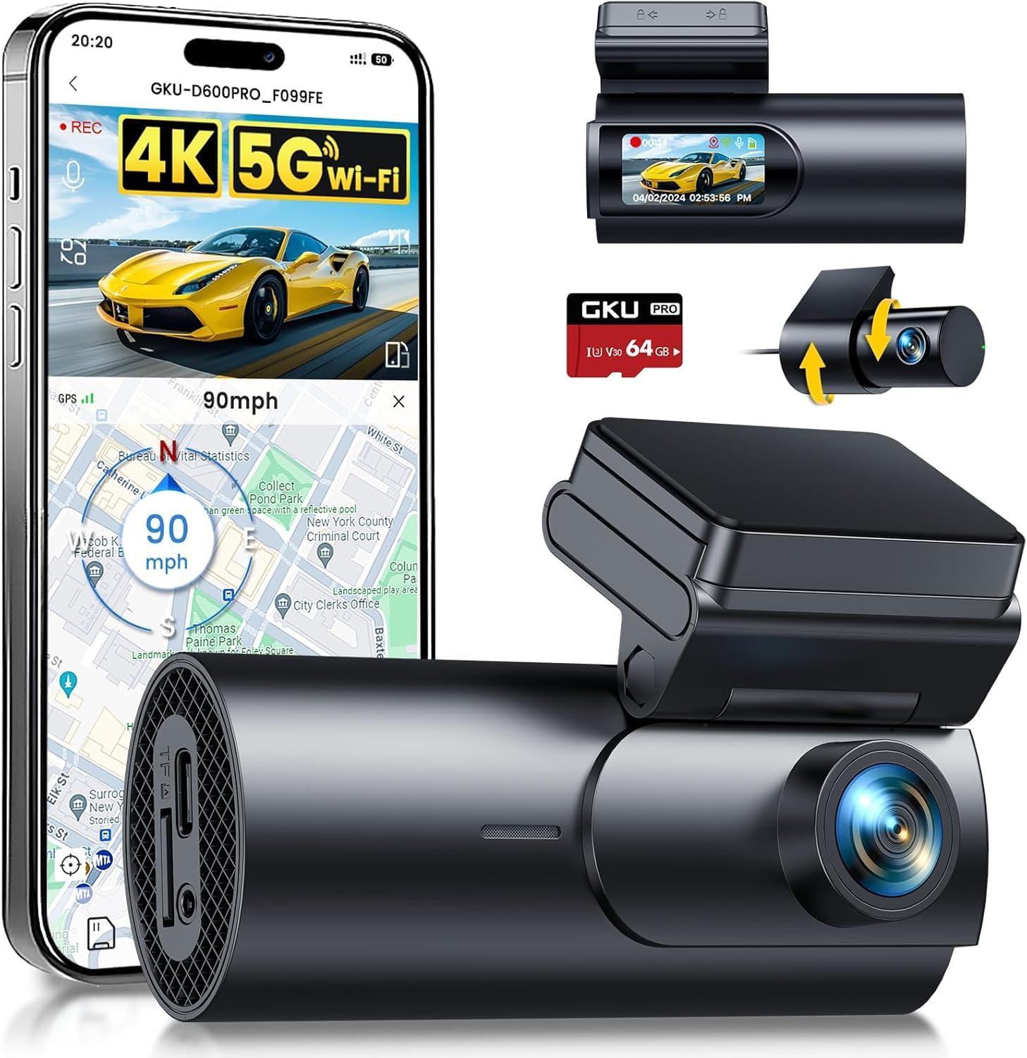 Detalle de GKU D600Pro Dash Cam 4K con Wi‑Fi 5GHz