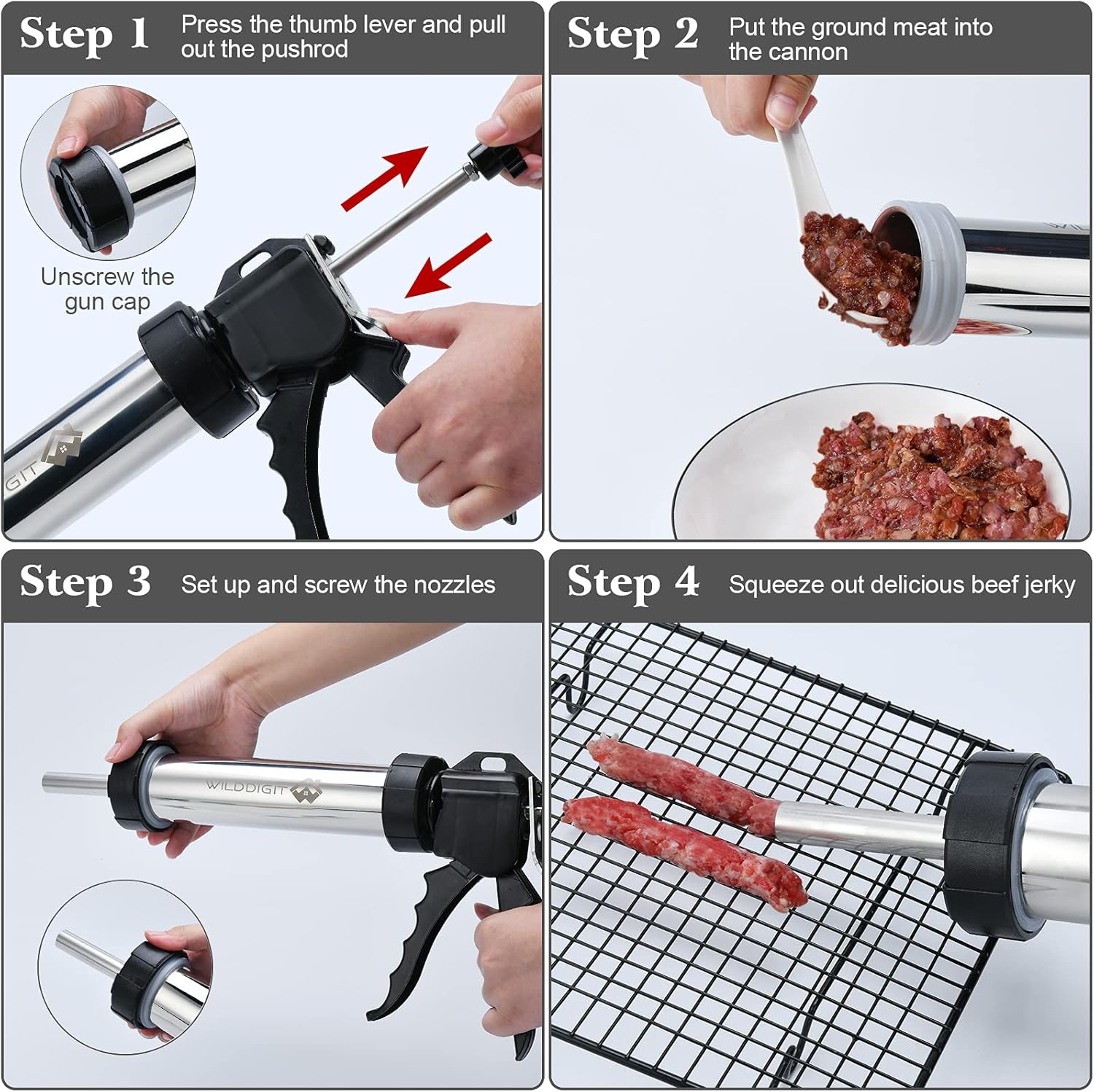Thumbnail 3 de WILDDIGIT Professional Beef Jerky Gun Kits: Stainless Steel Jerky Cannon with 5 Nozzles