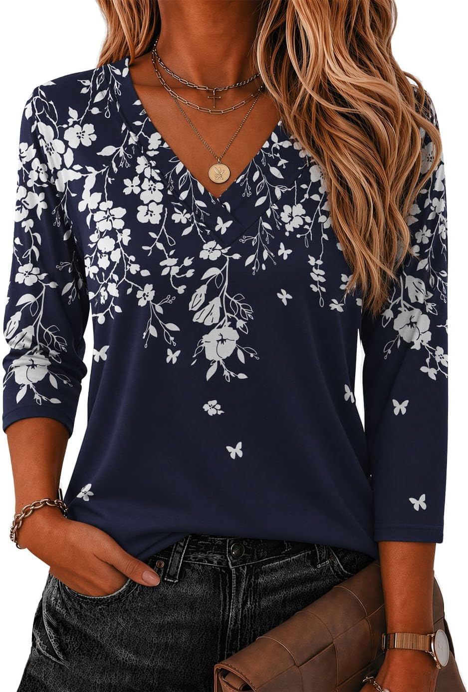 Thumbnail 6 de Zeagoo 3/4 Sleeve V-Neck Dressy Casual Blouse (S-2XL)