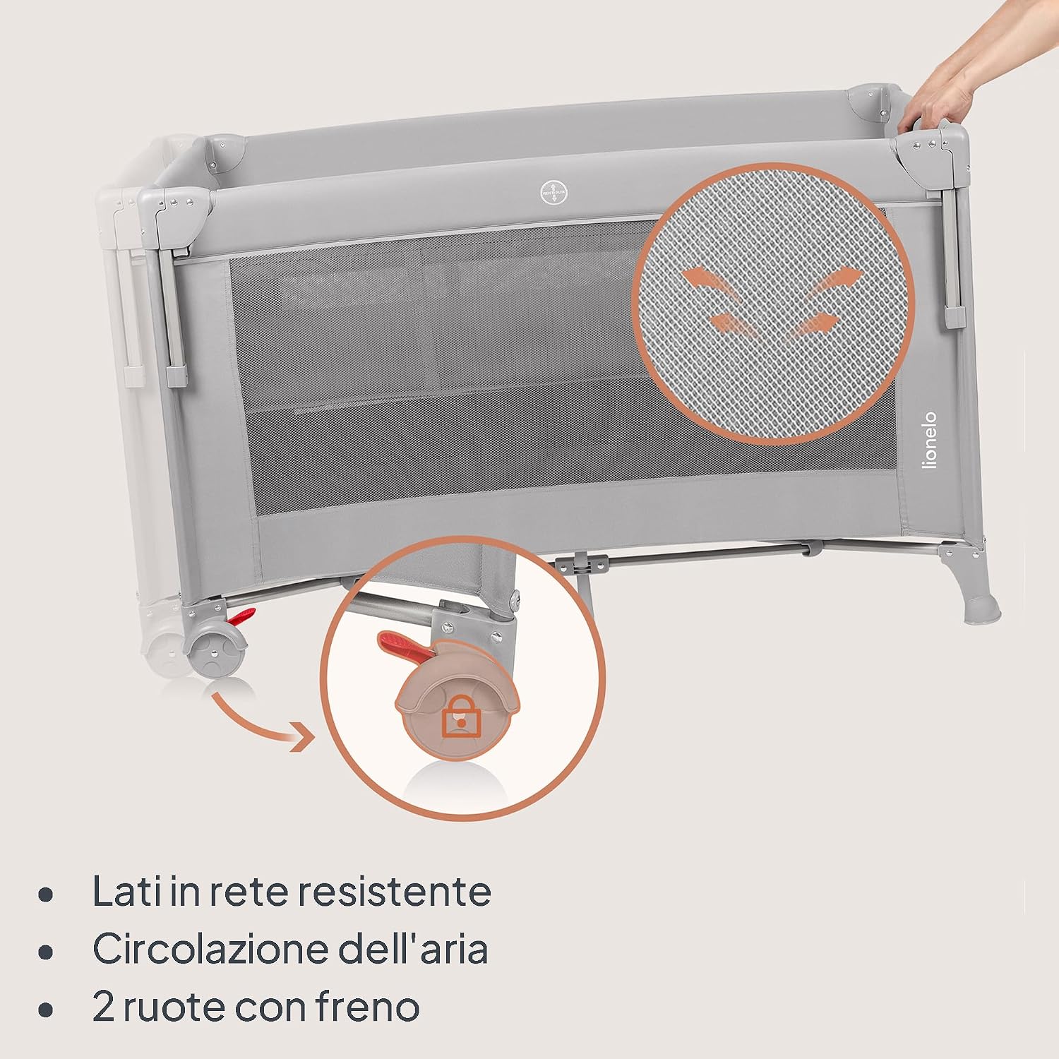 Thumbnail 6 de Lionelo Ellen Lettino da Viaggio 3 in 1 – Culla Co-Sleeping con Fianco Abbassabile