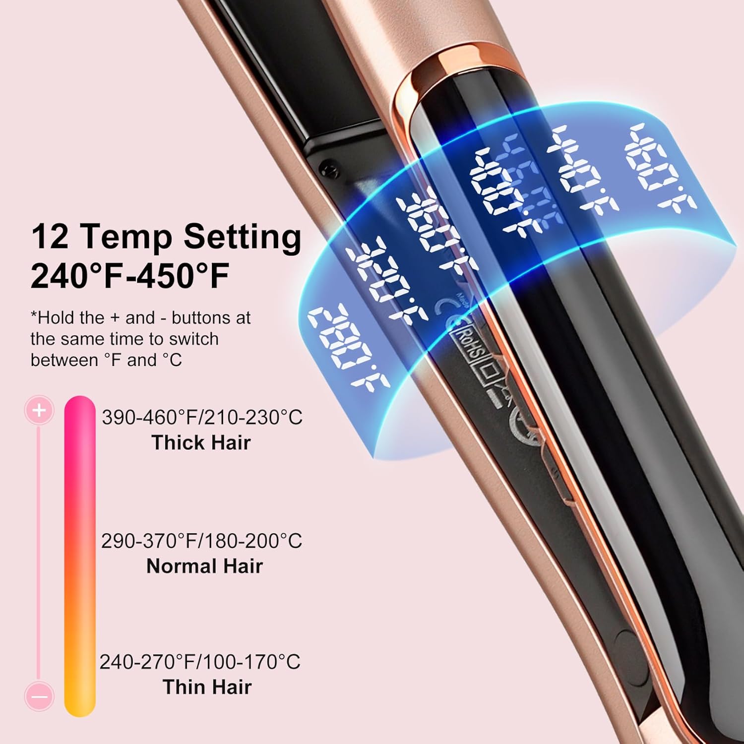 Detalle 2 de Flat Iron Hair Straightener 14-temp Digital Display 💇♀