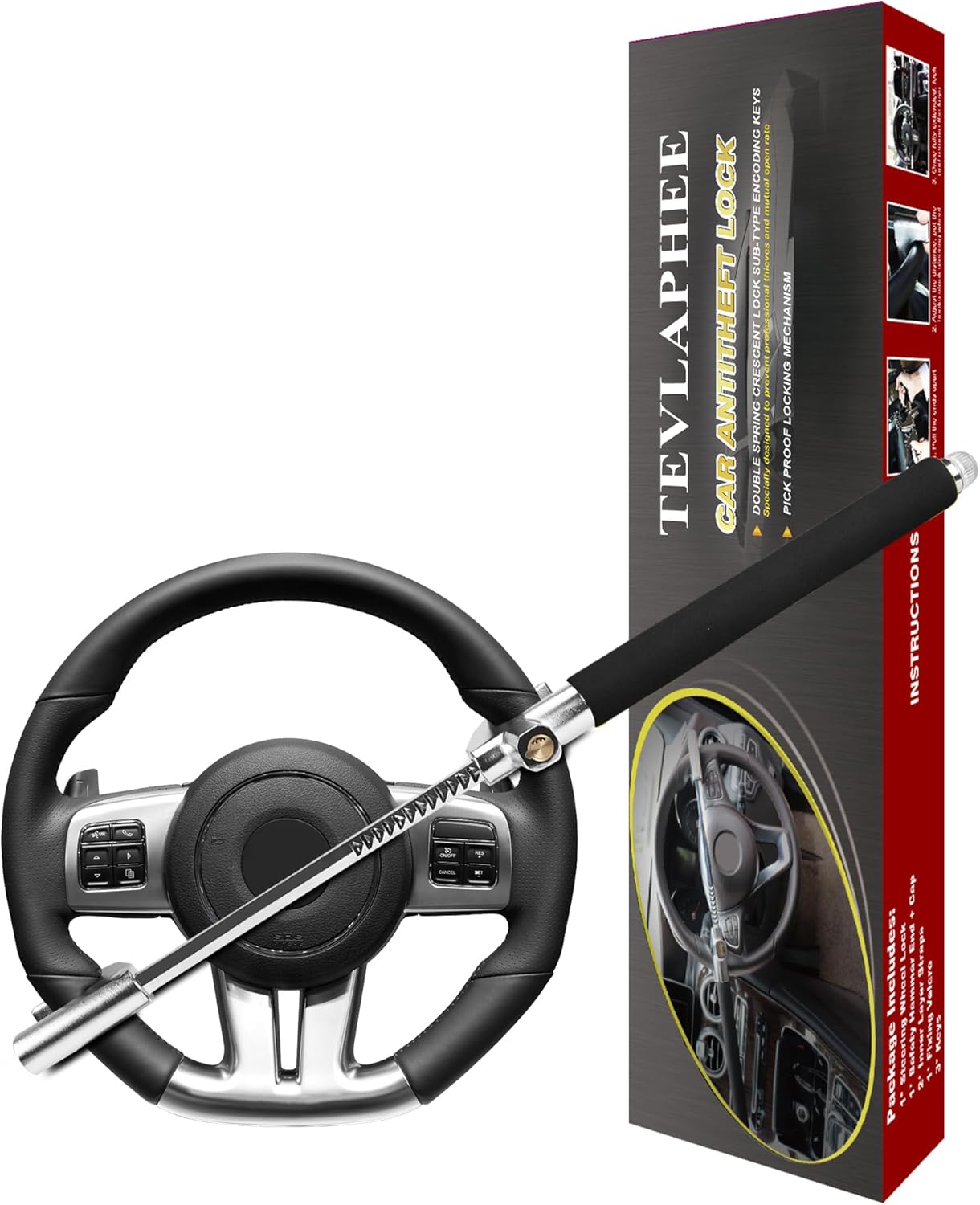 Tevlaphee Antirrobo Coche Bloqueo Volante Universal