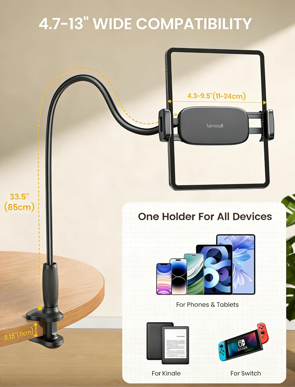 Thumbnail 4 de Lamicall Gooseneck Tablet Holder for Bed – flexible 360° mount for 4.7–13" devices