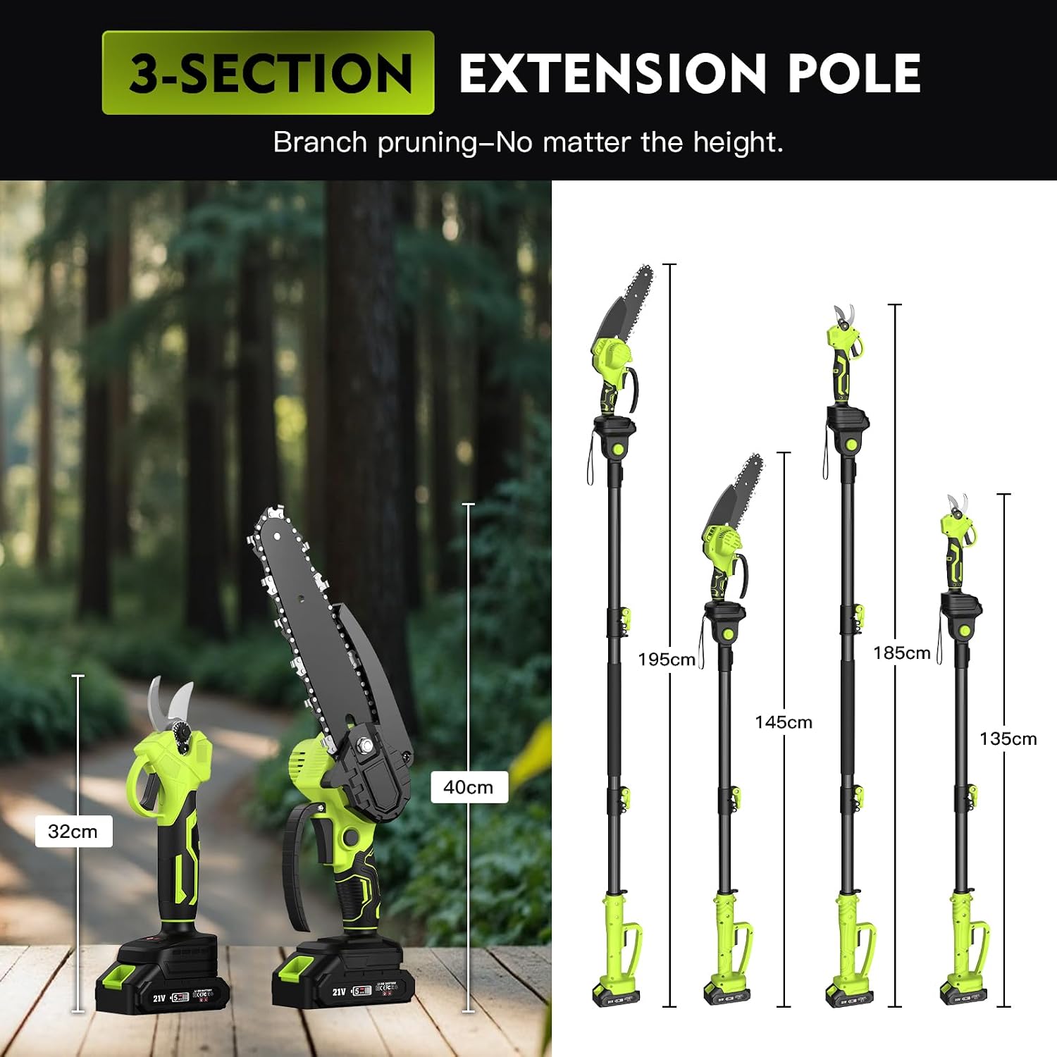 Detalle 2 de Cordless Pole Pruning Shears & Chain Saw Set with 6.4ft Extension Pole