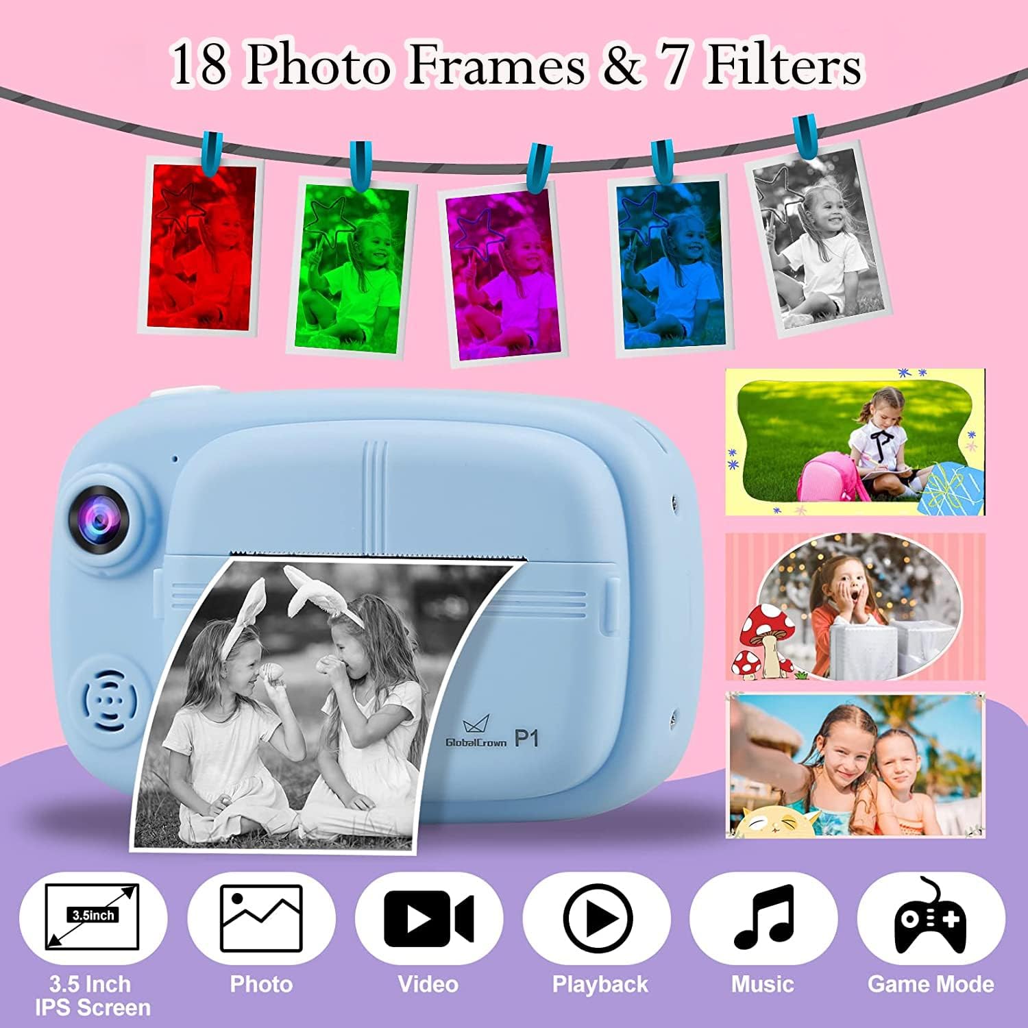 Detalle 2 de GlobalCrown Fotocamera istantanea bambini 3,5