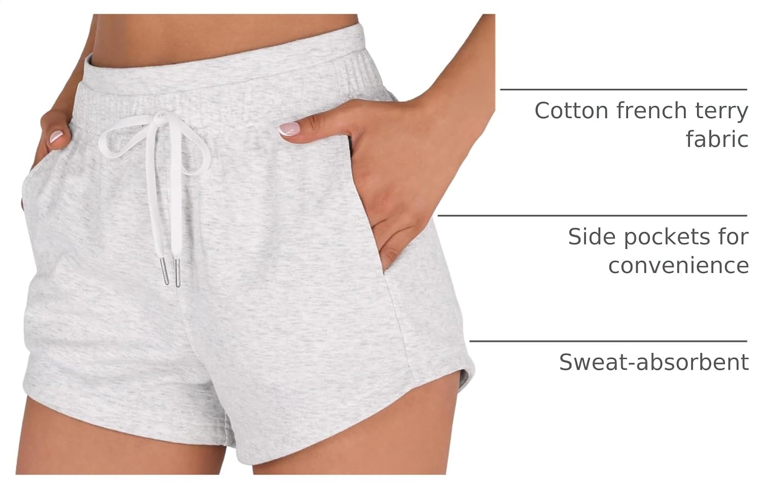 Thumbnail 3 de ODODOS Women's Sweat Shorts with Pockets: Cotton French Terry, Drawstring, 3.5" Inseam