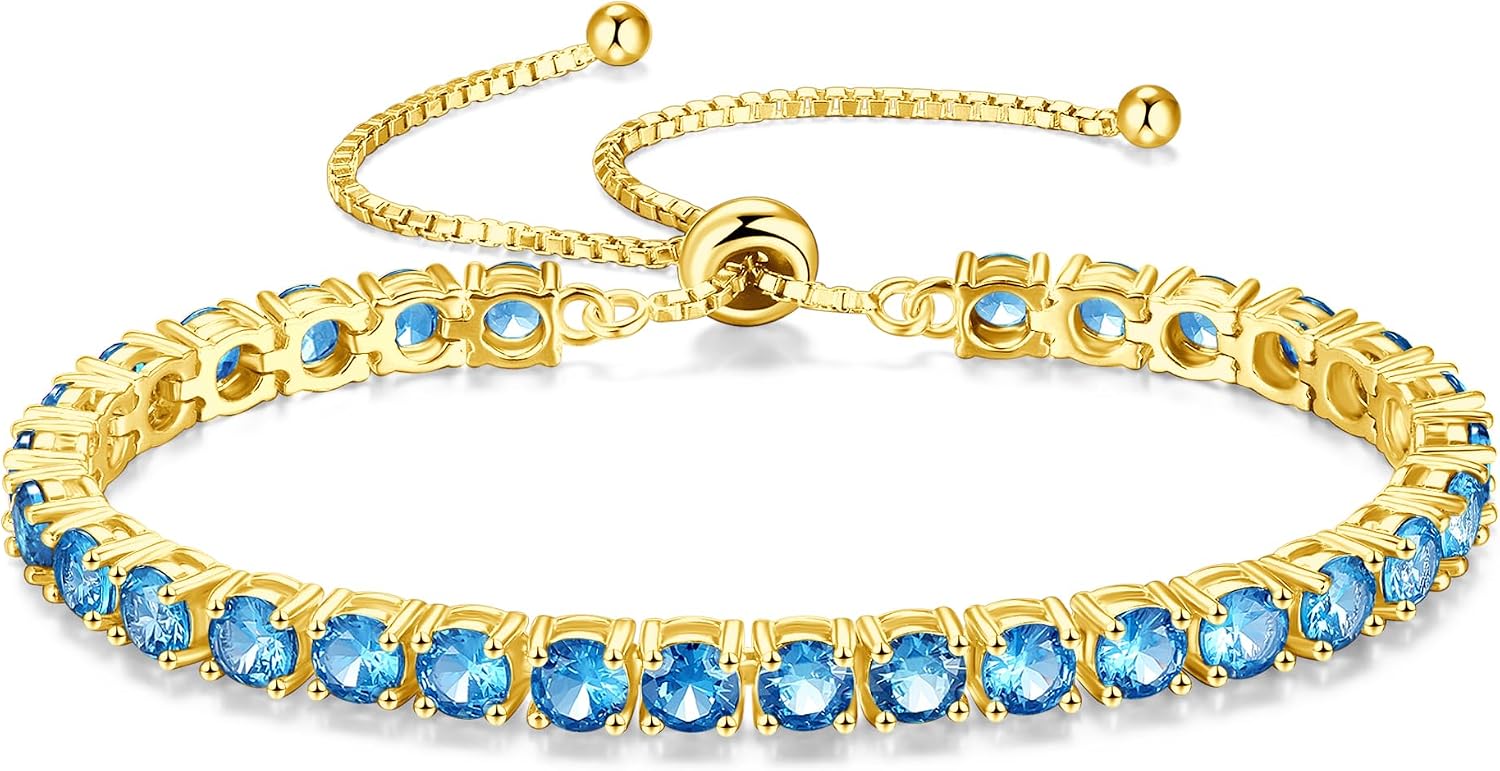 Thumbnail 6 de FANCIME 14K vergoldetes Tennisarmband für Damen mit Geburtsstein (925 Sterling Silber) – verstellbar