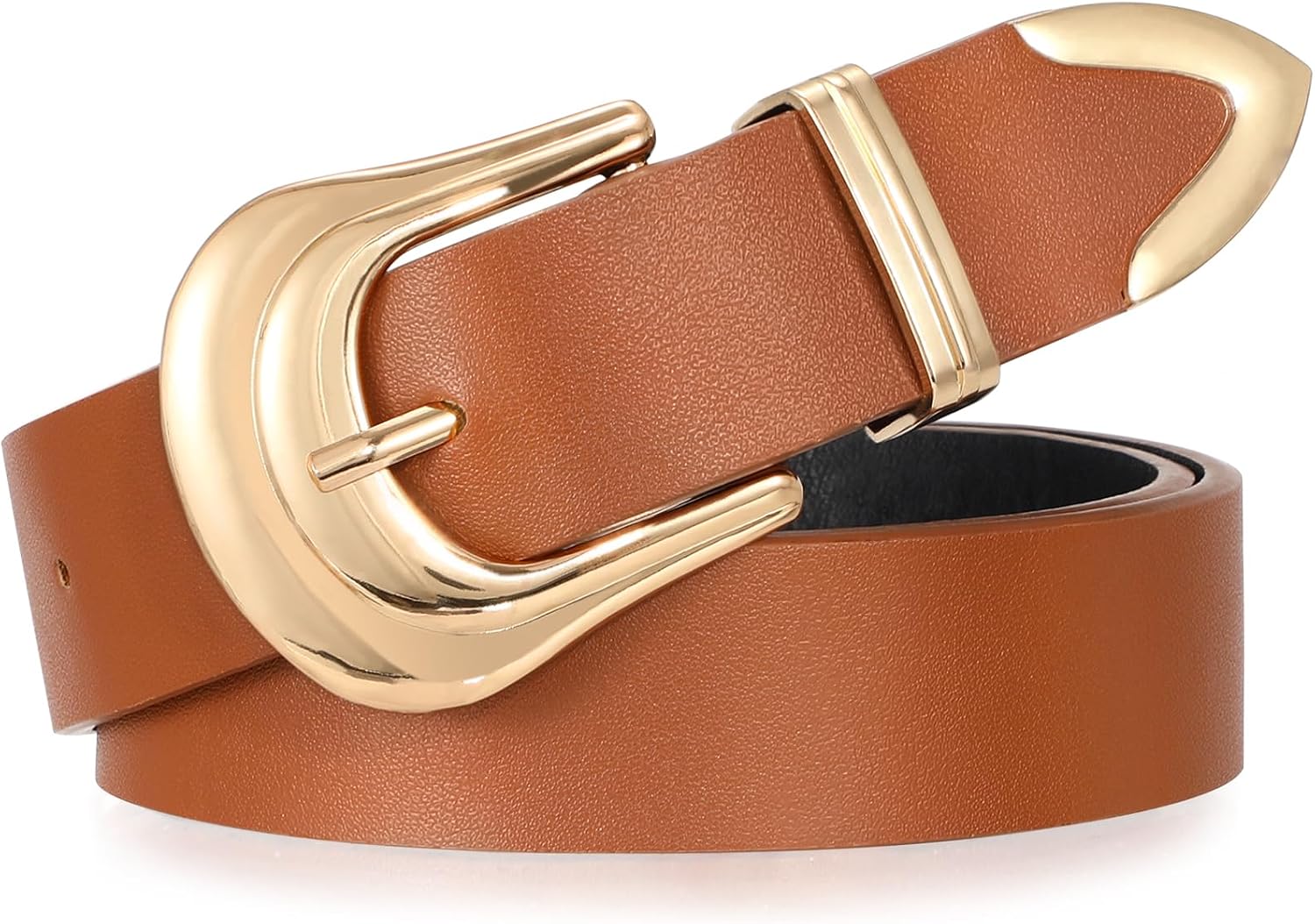 Detalle de XZQTIVE Women's Leather Belt with Western Buckle – Black, 1 inch Width, Faux Leather