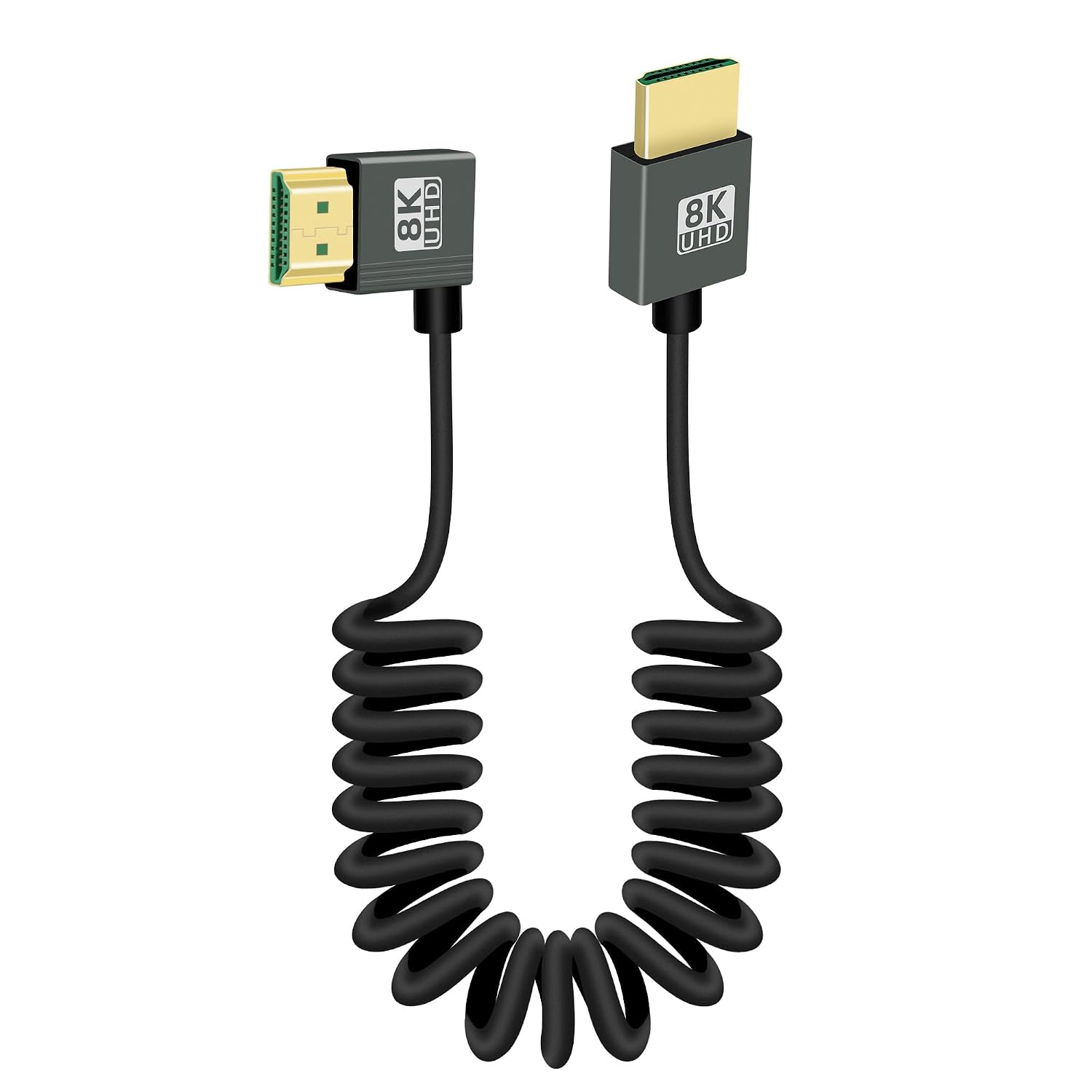Detalle de RIIEYOCA 8K 90 Degree HDTV to HDTV Coiled Cable – Right Angle, 48Gbps, HDR, 8K60Hz