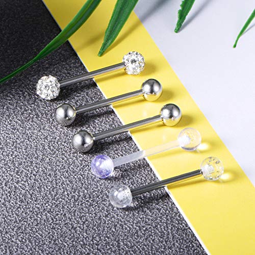 Detalle de Vcmart Zungenpiercing 16 mm, 14 g – Edelstahl, hypoallergen, Herz- und Stern-Design