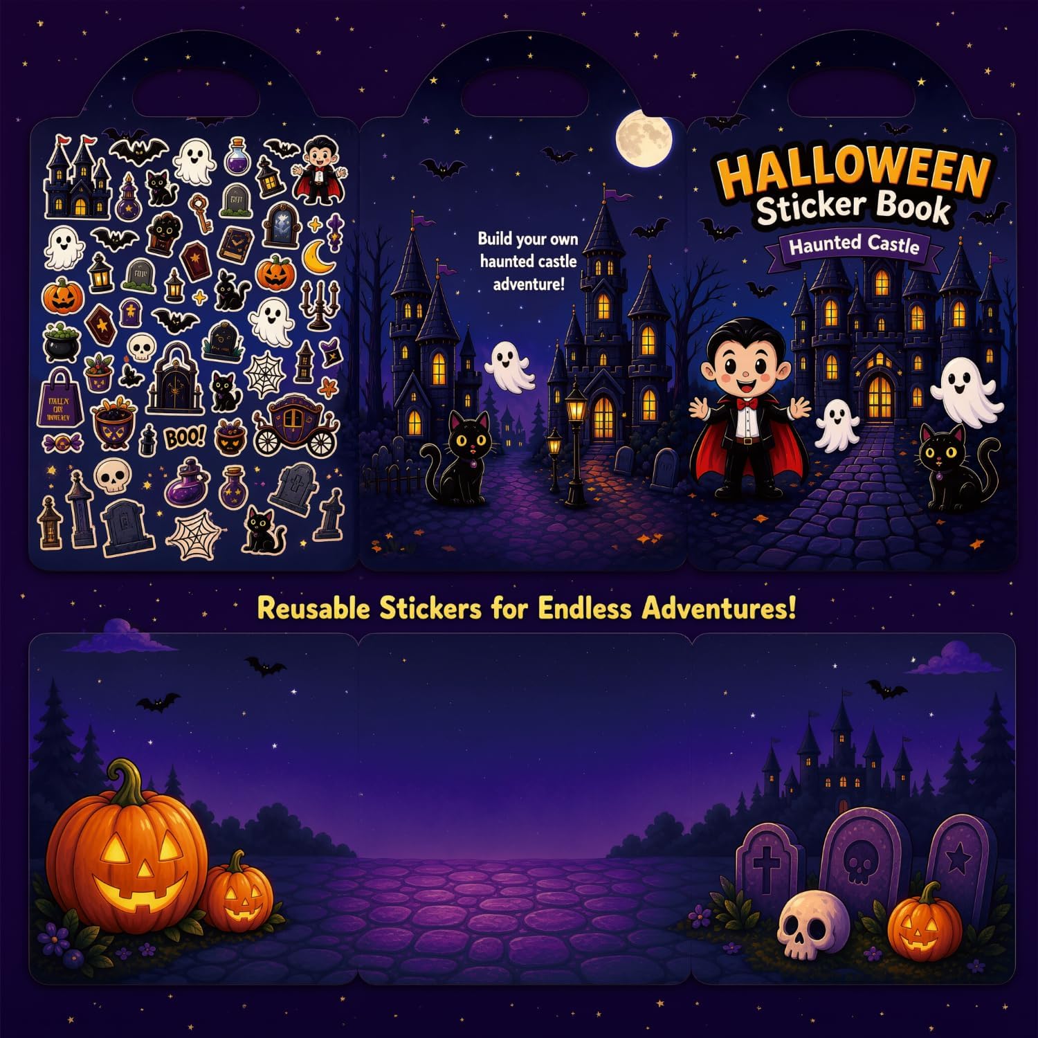 Detalle 1 de Tailano Bookss00a Reusable Halloween Sticker Books, 2-Pack with 89 PVC Stickers