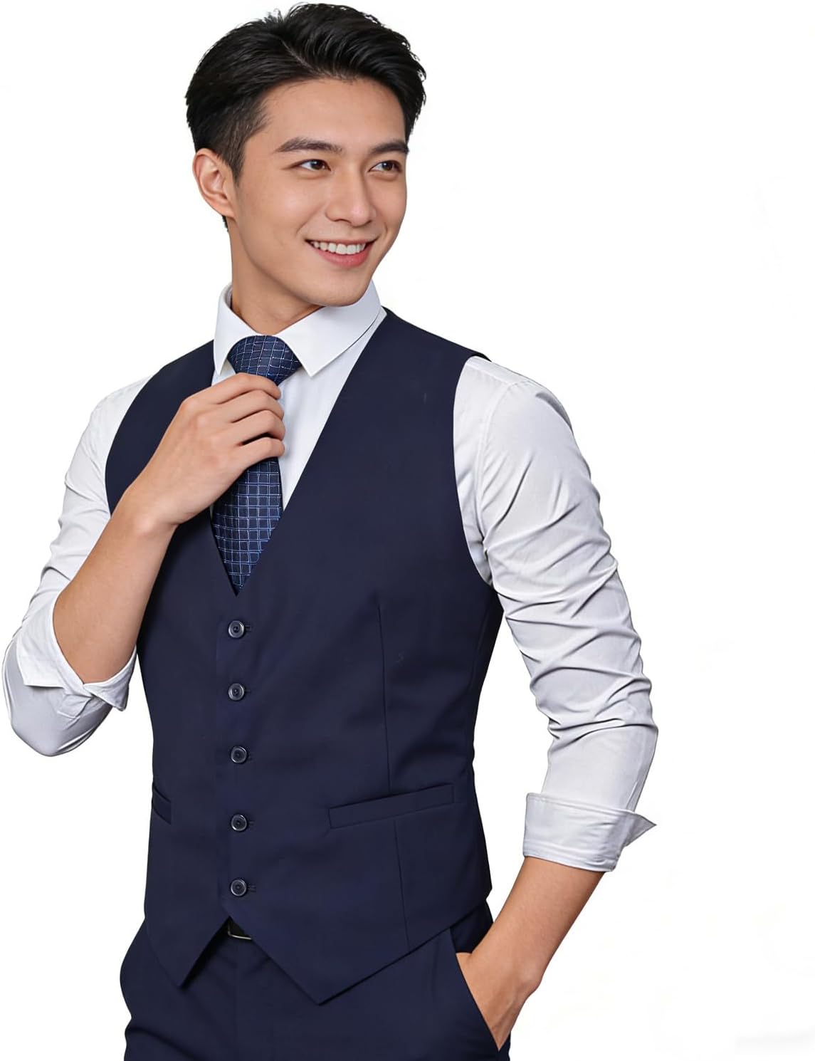 Detalle de Alizeal Men's Classic Solid Colour Business Suit Vest – Regular Fit