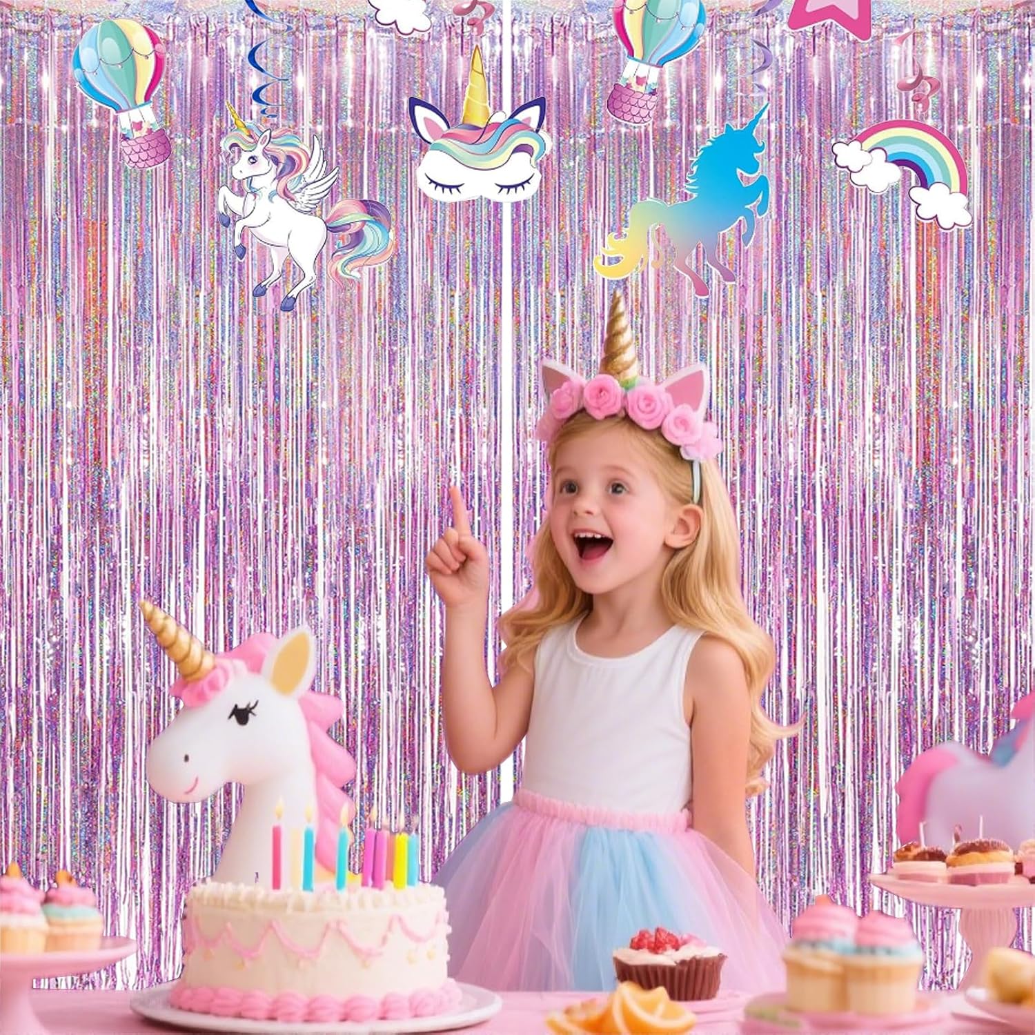 Detalle de Lericttor 2Pcs 3.3ft x 8.2ft Pink Glitter Foil Curtain Backdrop (2 Pack) for Parties