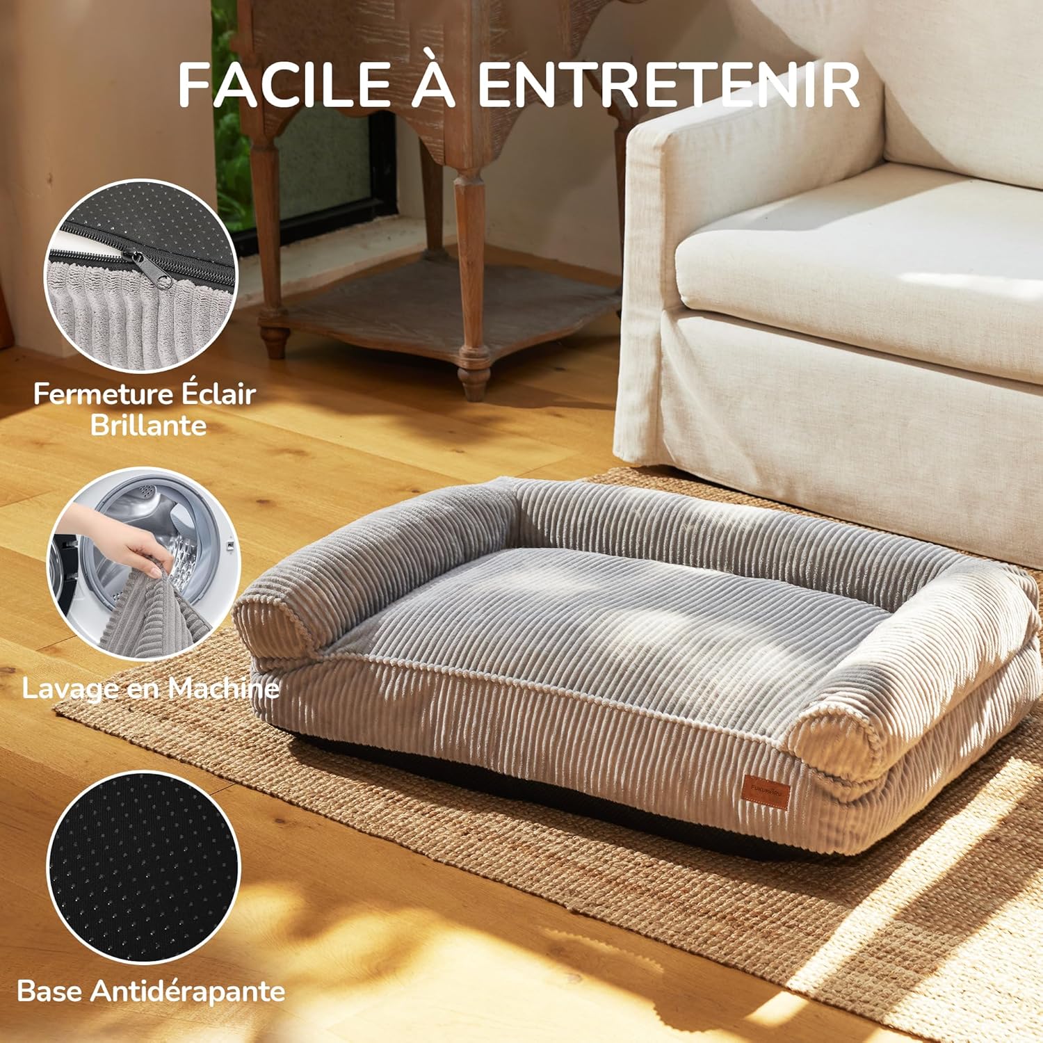 Thumbnail 6 de FUKUMARU Panier Chiens Chats – Canapé-lit 93 cm, grande taille, intérieur memory foam, housse déhoussable et lavable