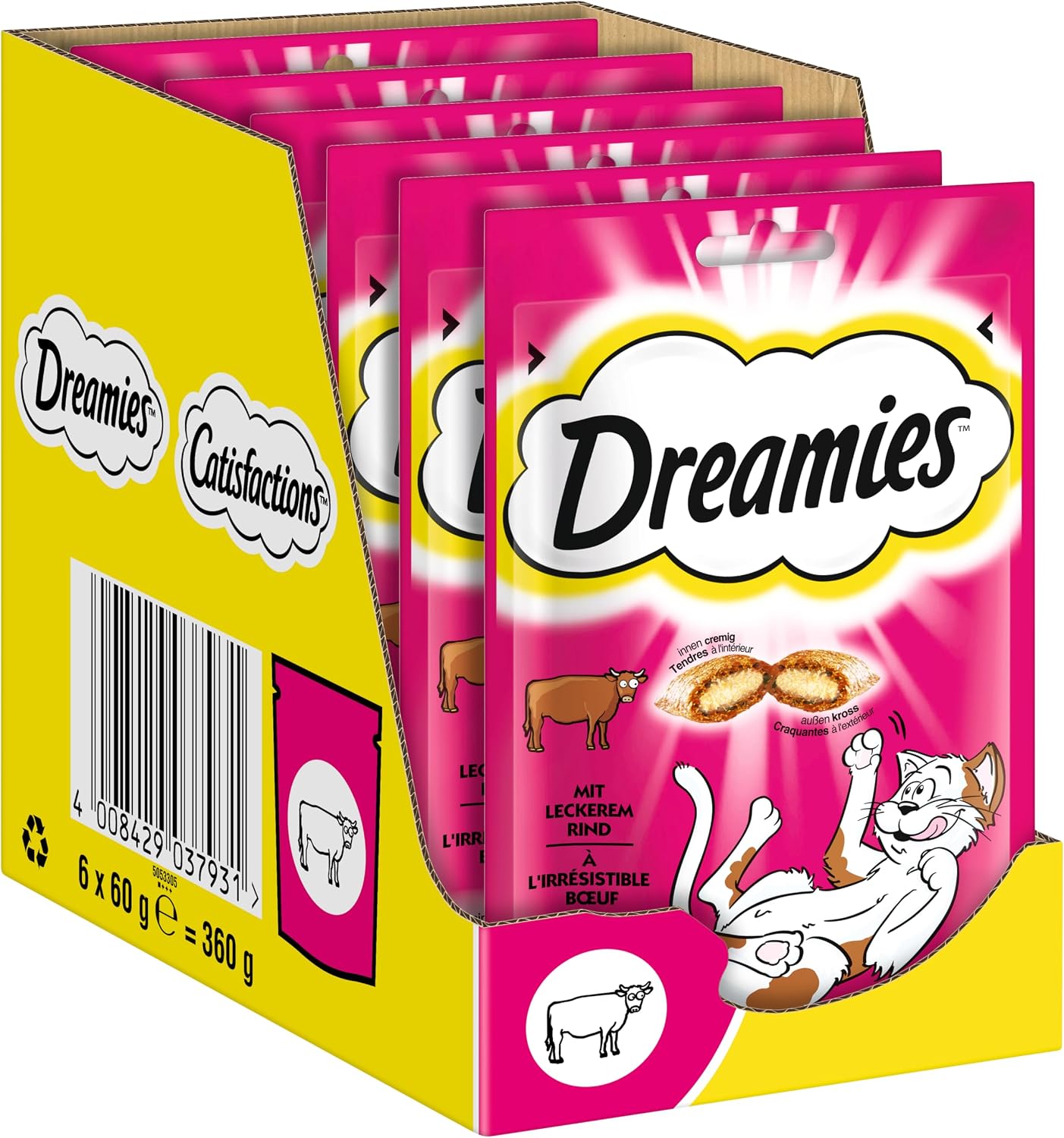 Detalle 2 de DREAMIES Katzensnacks – Variety Box 12x60 g mit Huhn, Käse und Lachs