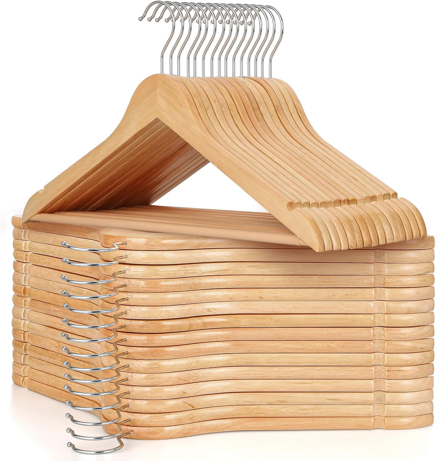 Detalle de TOPIA HANGER CT34N30 Wooden Hangers, 30 Pack with Non-Slip Pants Bar