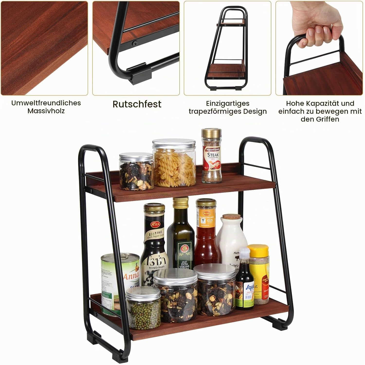 Thumbnail 5 de Kaffeeregal Küchenorganizer 2-Tier – Gewürz- und Tassenregal für die Kaffee-Ecke aus Holz und Metall